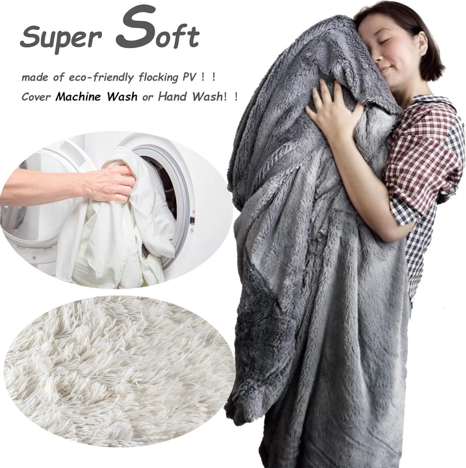 Puf gigante de 5678 pies para adultos, grande, redondo, suave, esponjoso, de piel sintética, funda para sofá cama, cómoda para dormitorio, lavable a