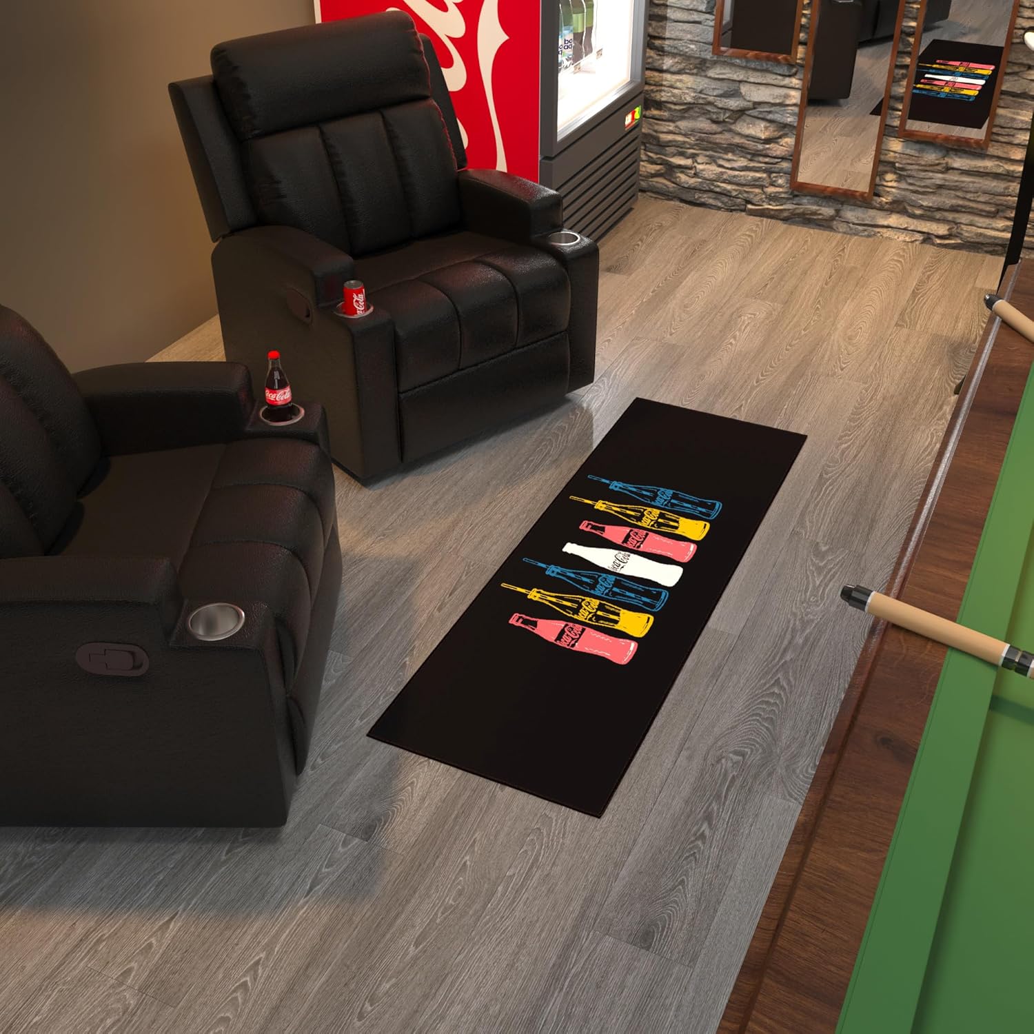 Coca-Cola – Alfombra antideslizante de goma con diseño de botellas coloridas, lavable a máquina, 2 x 5 pies, para sala de estar, decoración de