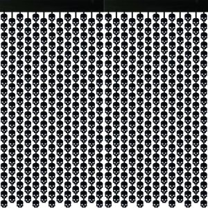 Paquete de 2 cortinas de flecos de papel de aluminio de 3.3 x 6.6 pies, cortinas de oropel metálico de calavera negra, serpentina, accesorios de Paquete de 2 cortinas de flecos de papel de aluminio de 3.3 x 6.6 pies, cortinas de oropel metálico de calavera negra, serpentina, accesorios de