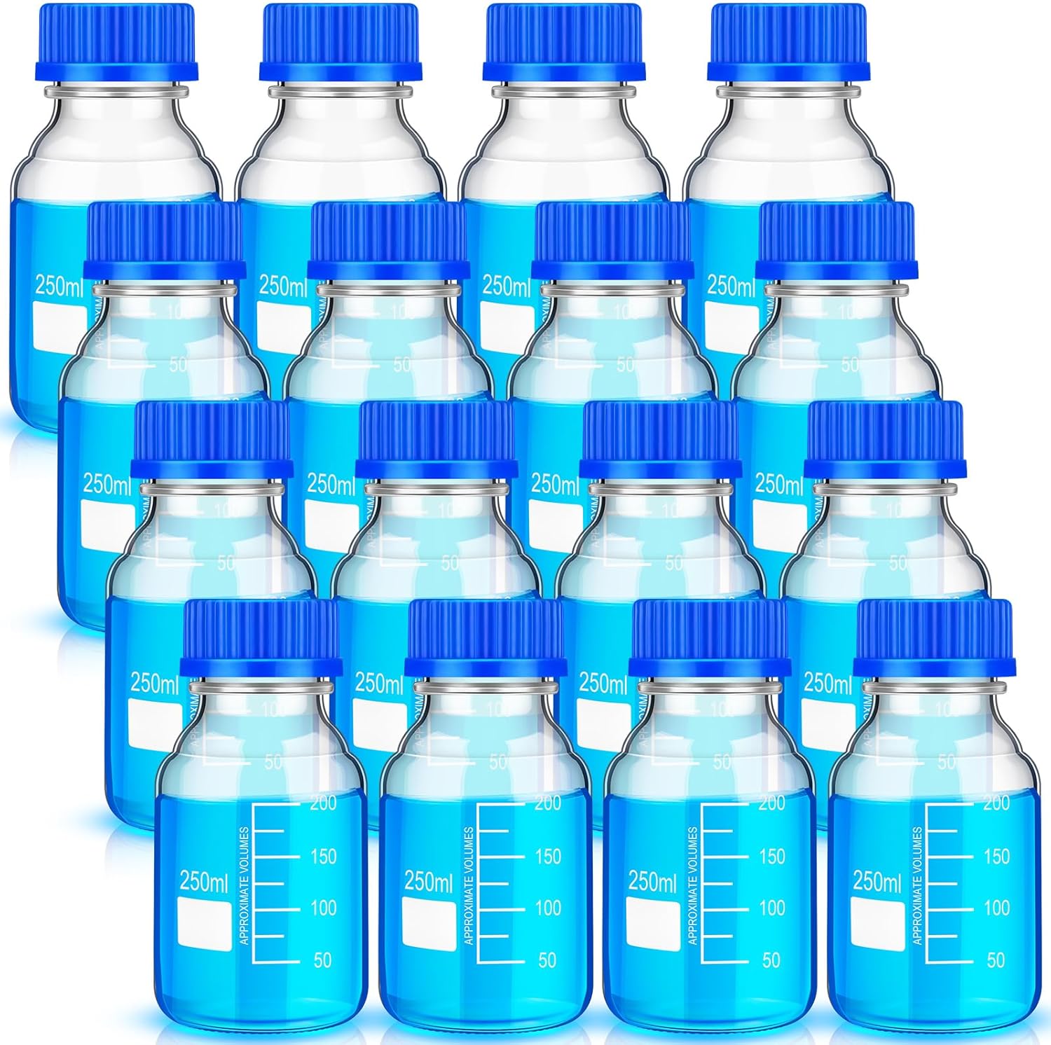 16 botellas de almacenamiento de medios, botella de vidrio de almacenamiento de borosilicato, botella científica redonda graduada con tapa de rosca