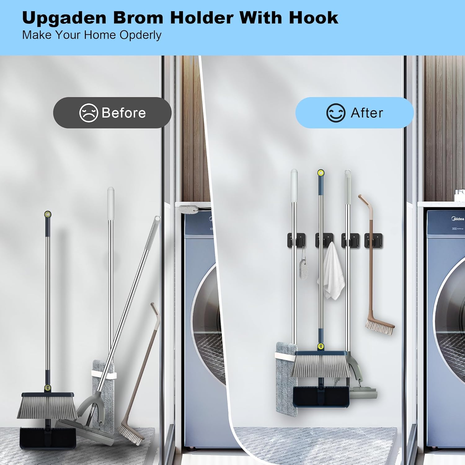 4 Pack Broom Holder Wall Mount Stainless Steel Mop Hanger – Home Laundry Room, Kitchen, Closet, Garage Organization and Storage Heavy Duty Utility