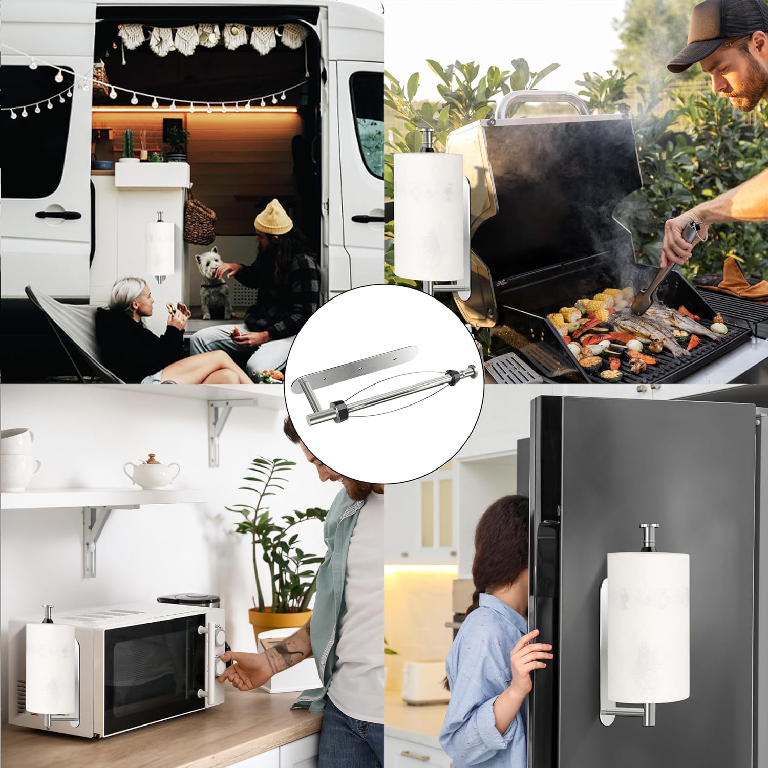KIHOGEM Soporte magnético para toallas de papel, operable con una mano, soporte de pared con fuerte respaldo magnético y autoadhesivo para cocina,