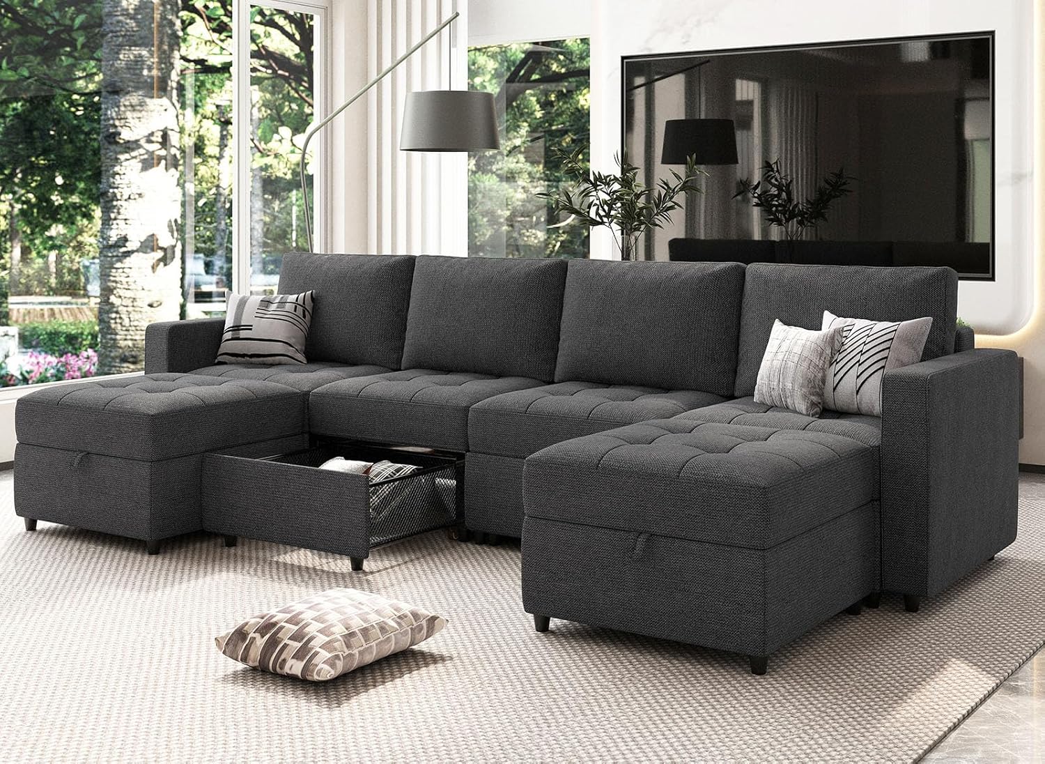 Belffin Sofá lateral de tela sin brazos, moderno módulo de asiento individual para sofá modular extraíble, sofá seccional, gris oscuro