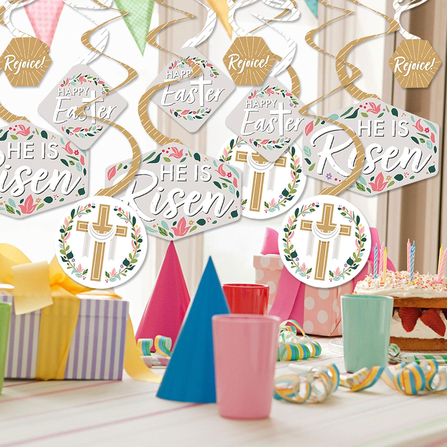 Big Dot of Happiness Pascua religiosa  Decoración cristiana para colgar  Remolinos de decoración de fiesta  Juego de 40