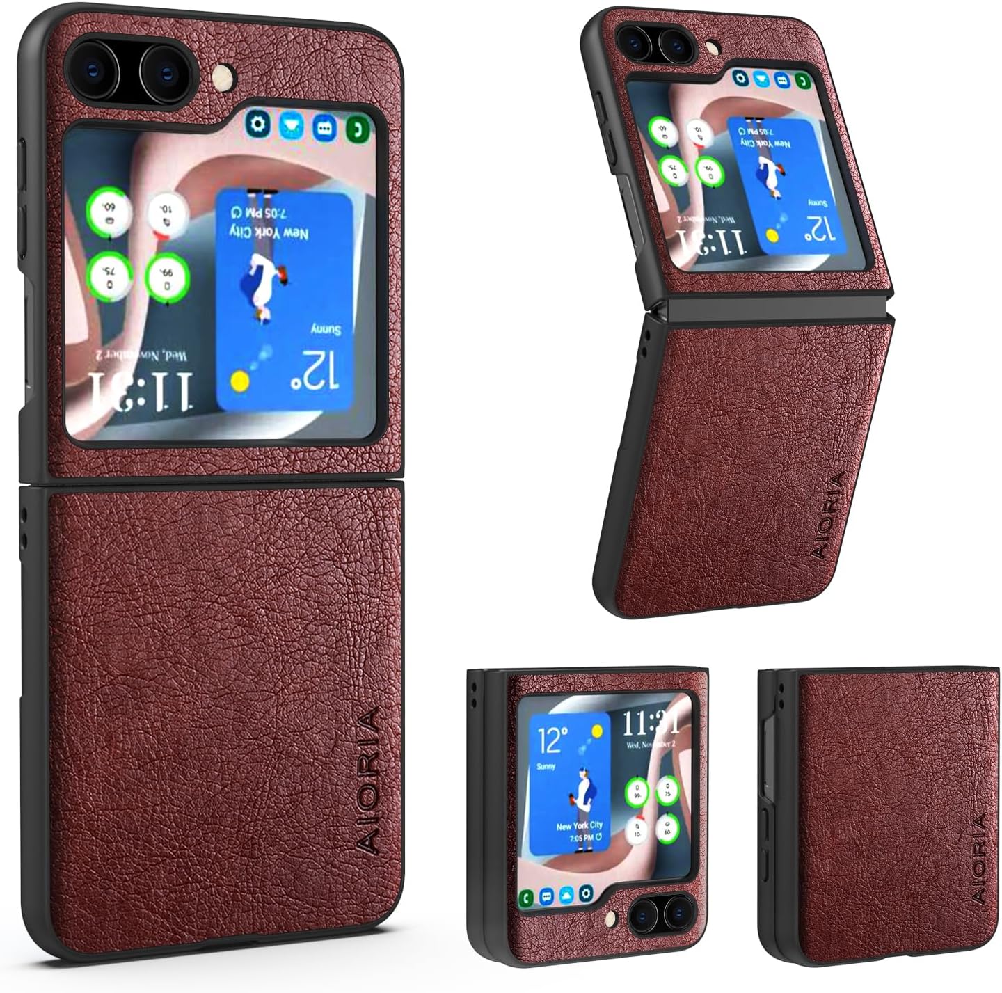 AIORIA Funda para Samsung Galaxy Z Flip5 de 6.7 pulgadas, piel sintética, diseño retro de negocios, funda protectora completa para Samsung Filp5