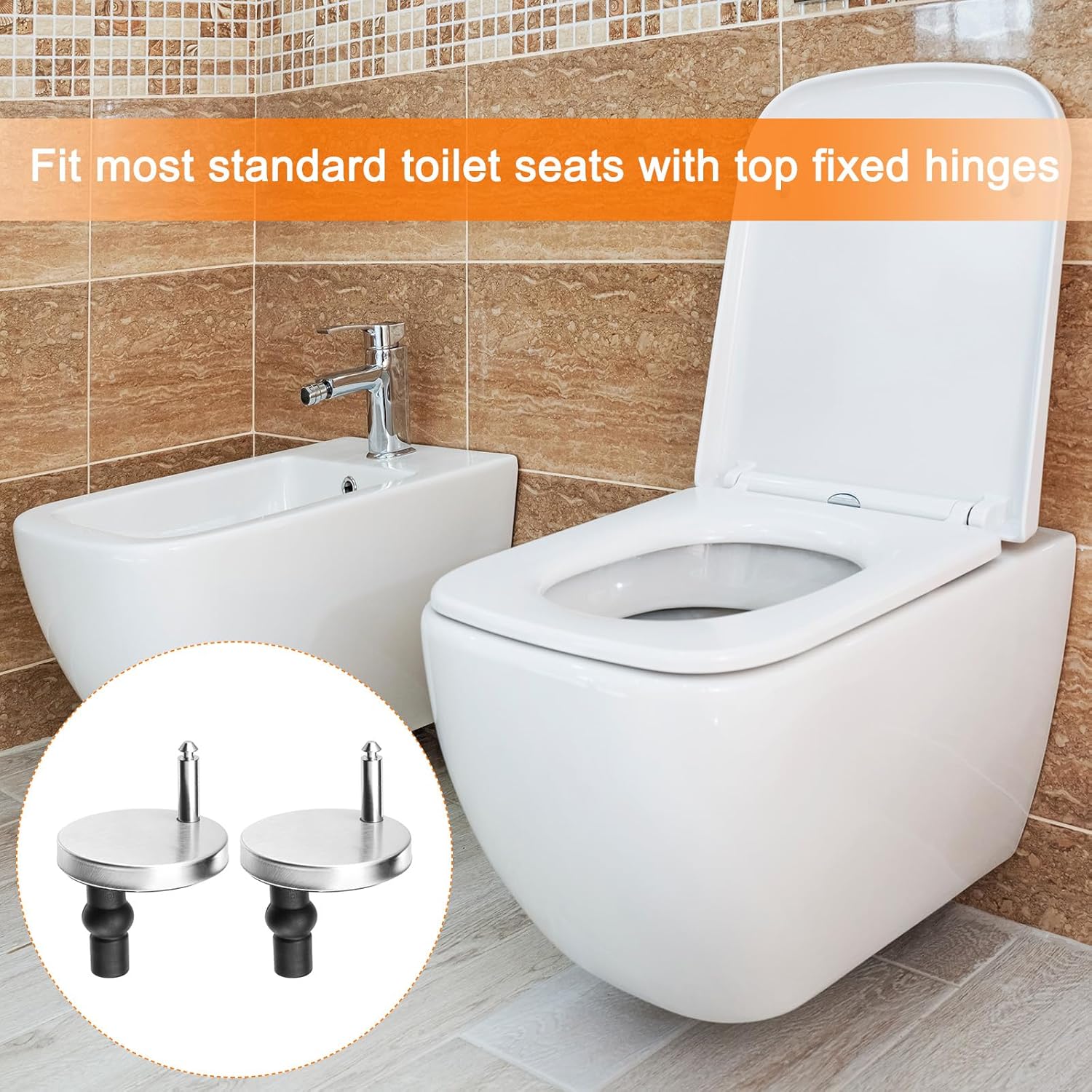 uxcell Juego de 2 fijaciones de bisagra para asiento de inodoro, tornillos de bisagra, fijaciones de asiento de inodoro con base de 2.362 in2.36