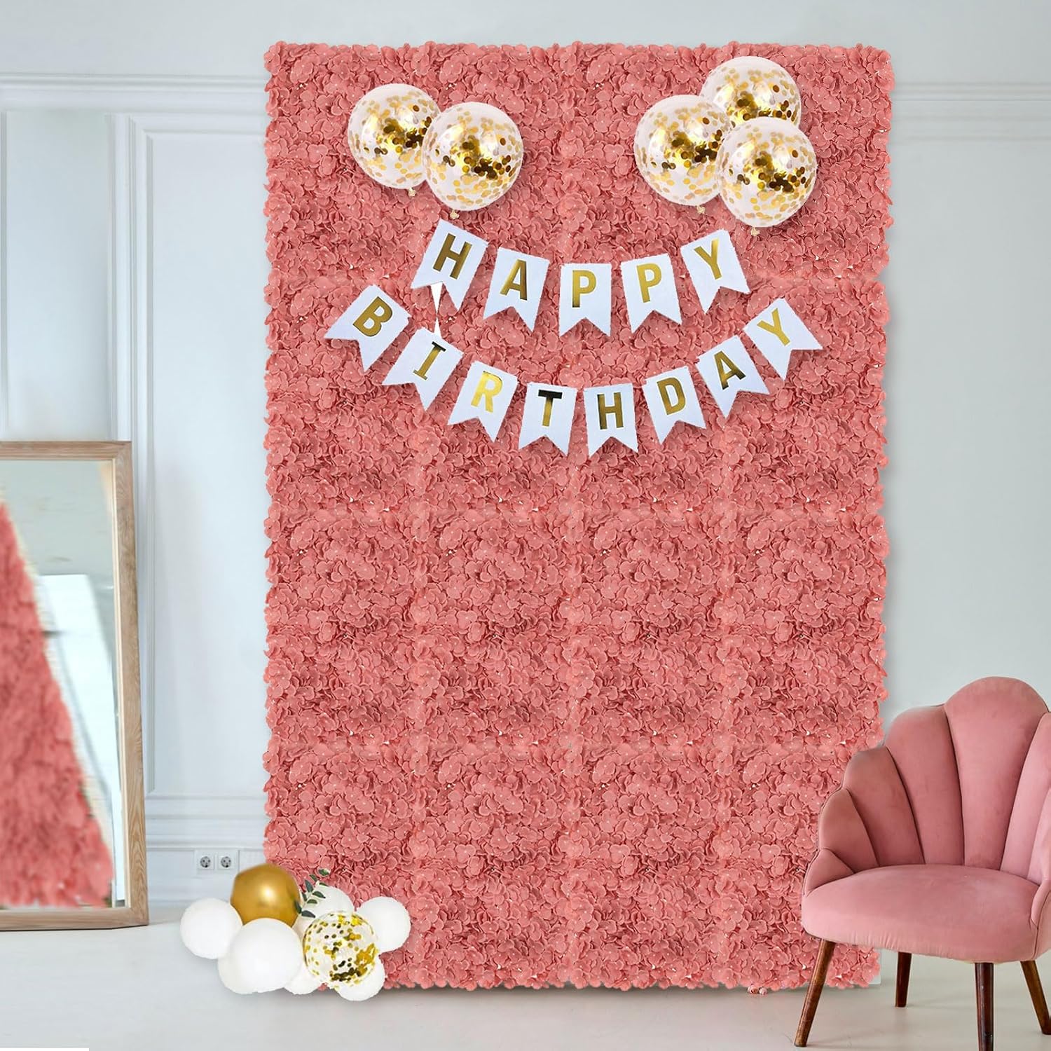 Decoración de fondo de panel de pared de flores fondo floral artificial de rosa polvorienta Blosmon para bodas, fiestas, baby shower, 6 piezas de