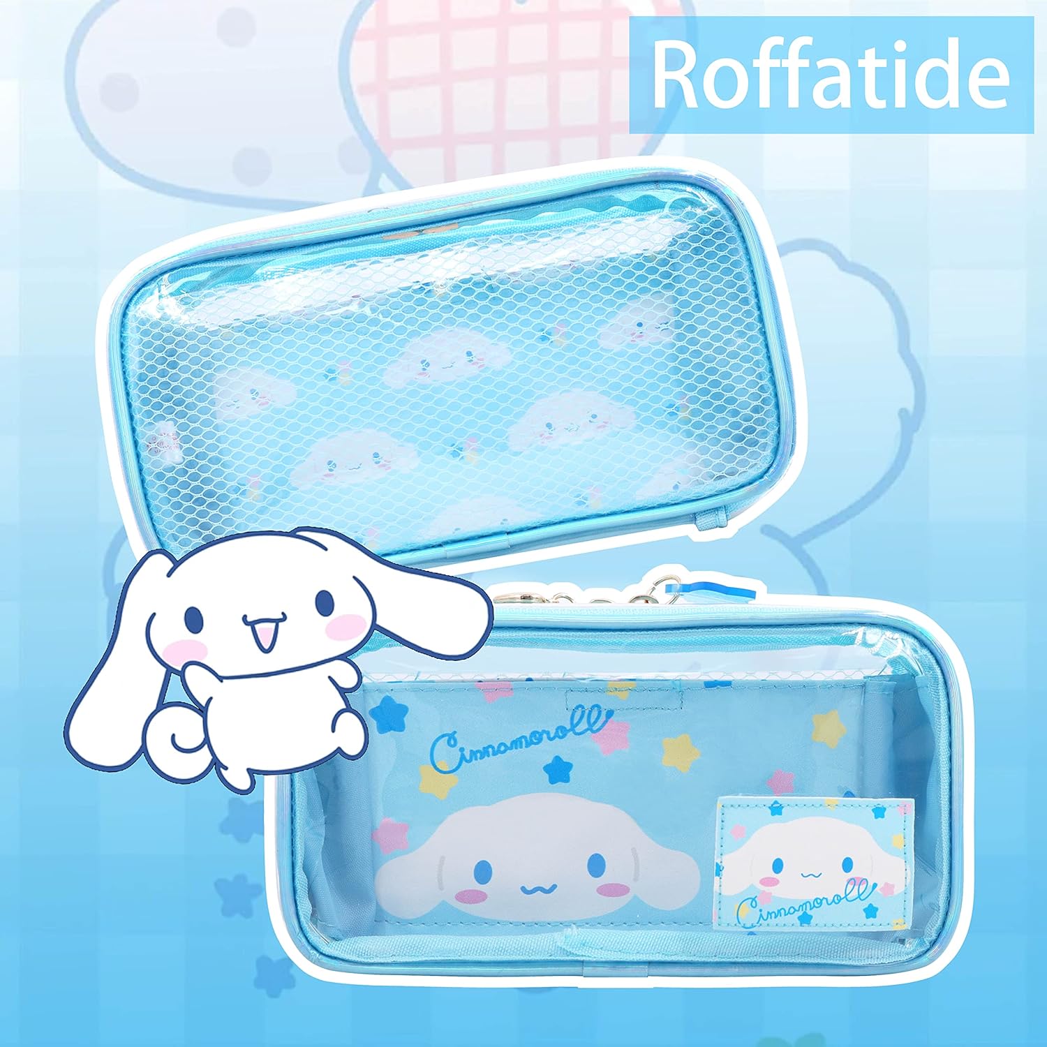 Bolsa de maquillaje transparente impermeable Estuche cosmético holográfico PVC bolsa de aseo bolsa de embalaje de viaje para niñas, Azul