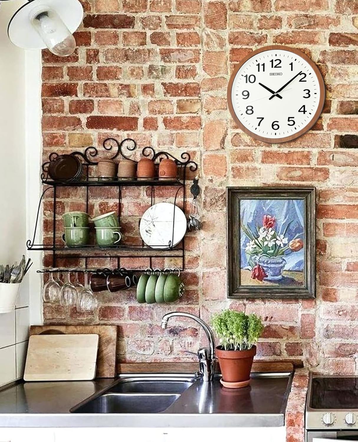 Seiko Reloj de pared Ukan de 16 pulgadas, marrón