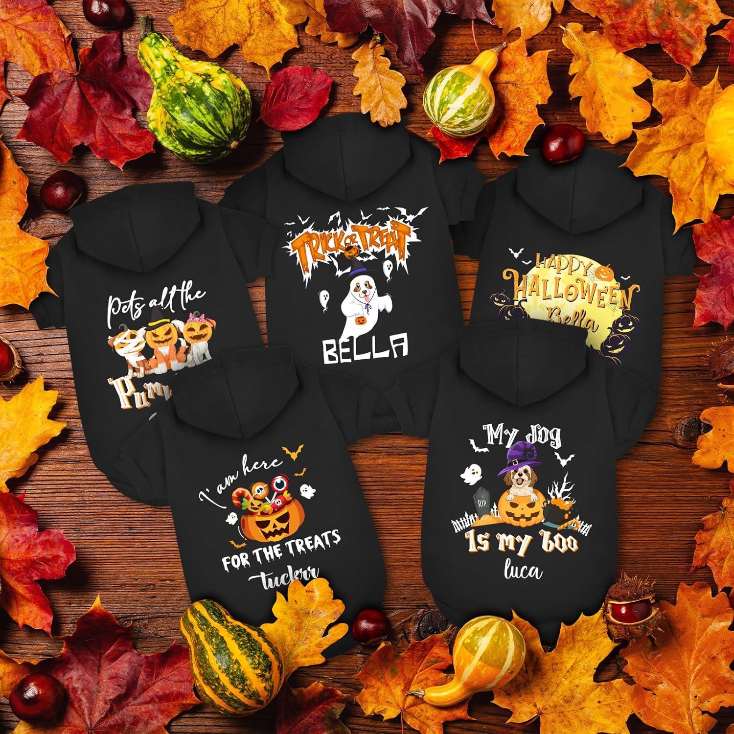 Atdesk Sudadera con capucha personalizada para perro de Halloween, sudadera con capucha para perro con nombre personalizado, sudadera con capucha