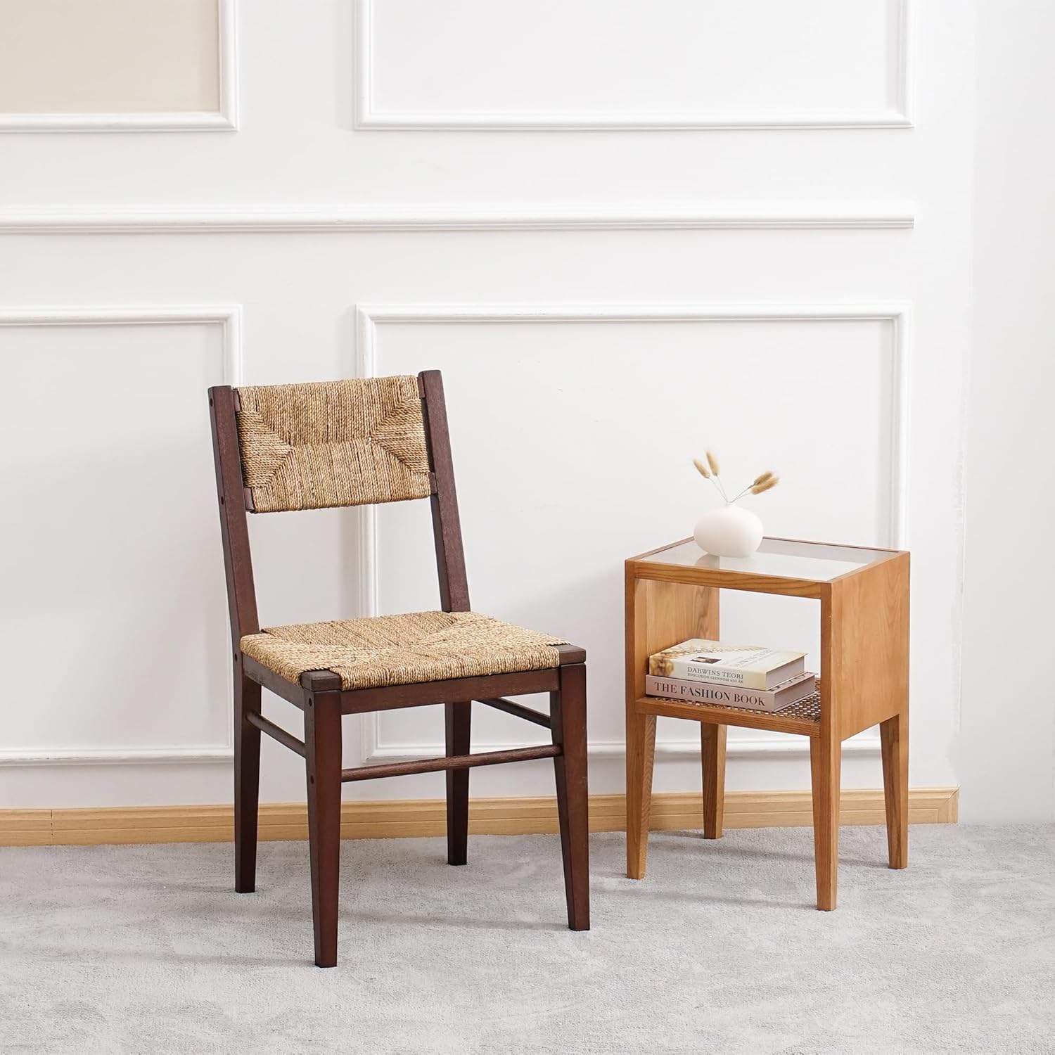 XINNAN Juego de 2 sillas de comedor, sillas de comedor modernas de mediados de siglo, sillas de cocina y comedor, asientos tejidos a mano con marco