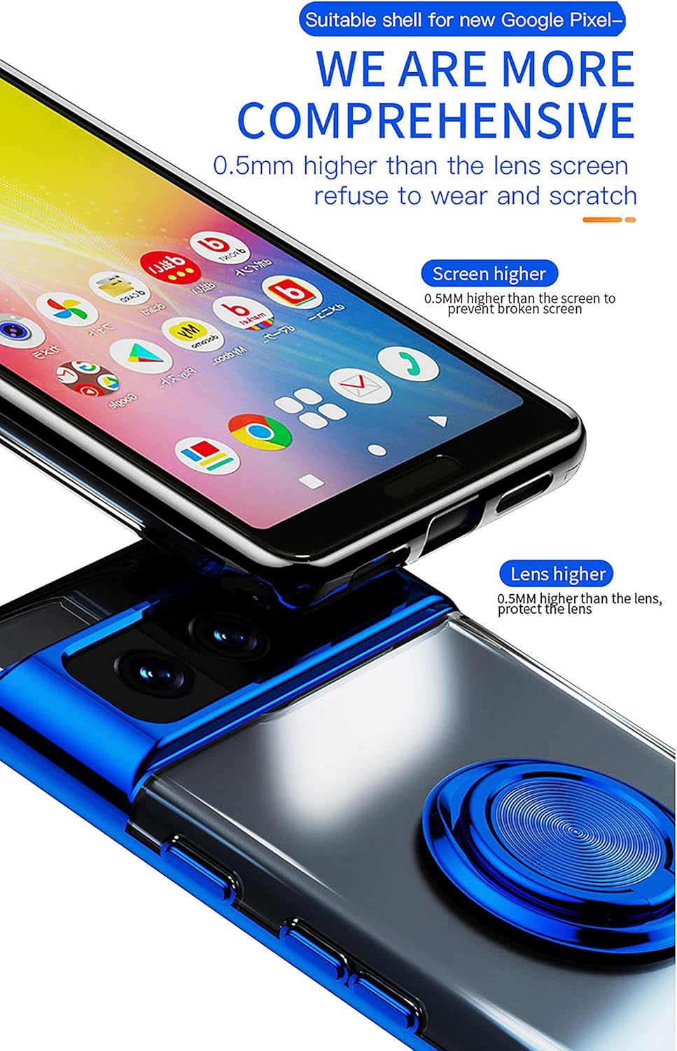 Funda Pixel 6A soporte de anillo de 360 transparente borde galvanizado silicona suave TPU protección a prueba de golpes cubierta delgada compatible