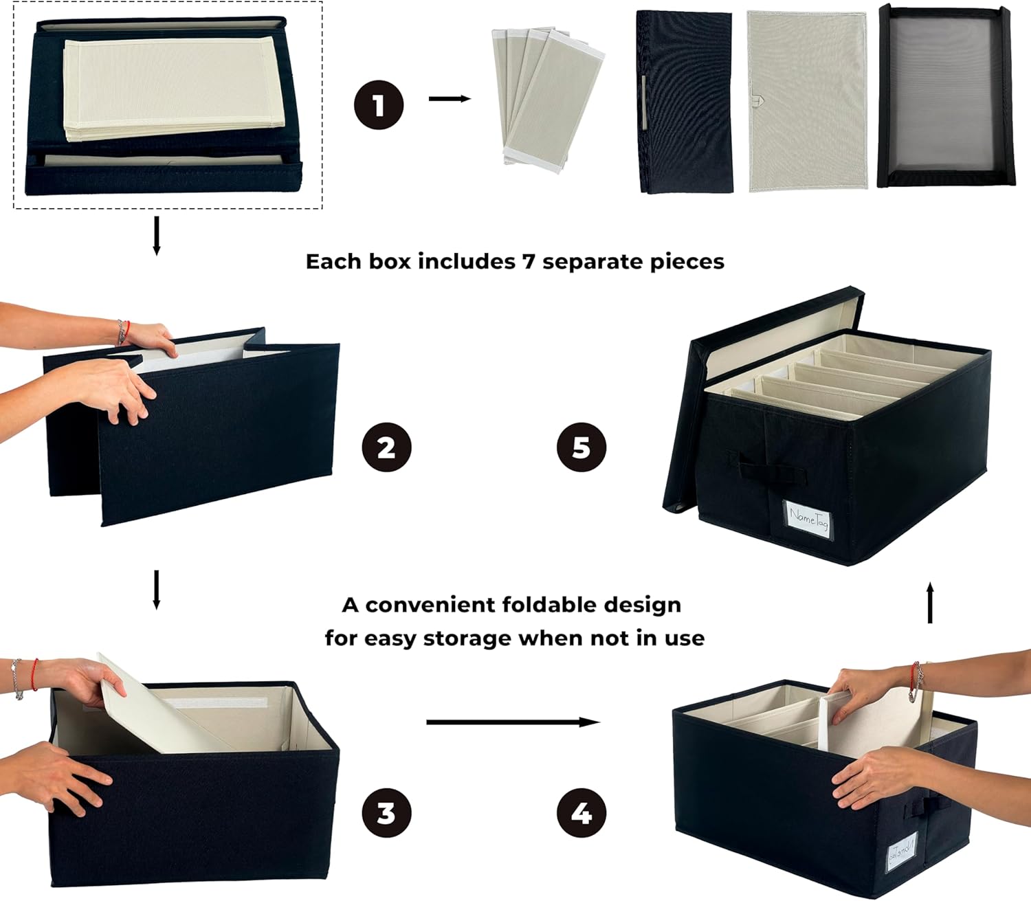 ChicnChill Caja de almacenamiento plegable para armario con divisores ajustables, paquete de 3, organizador de almacenamiento de cajones fabricado