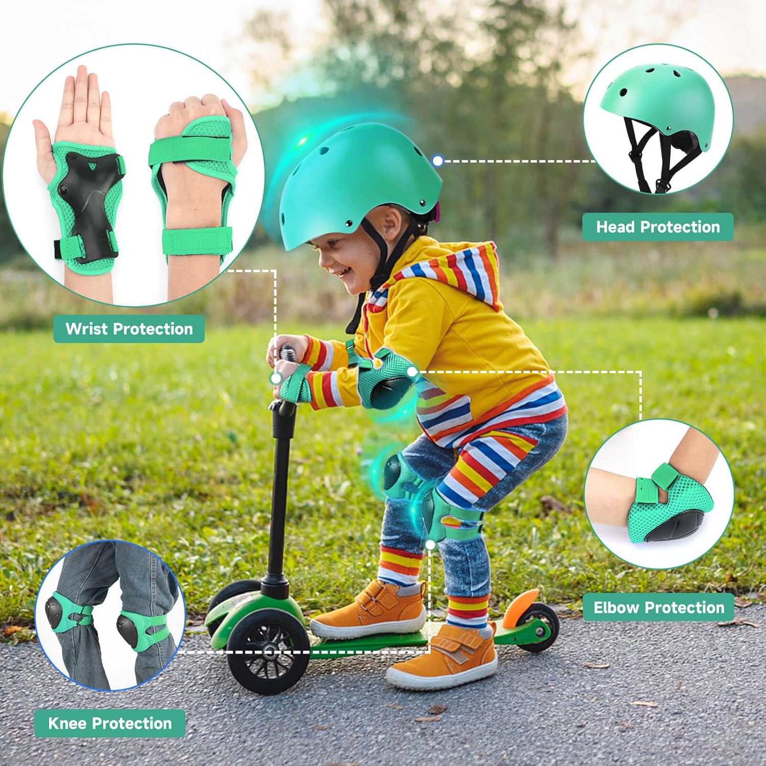 ArgoHome Casco de bicicleta para niños, casco deportivo para niños, conjunto de equipo de protección para niños y niñas, casco de ciclismo con