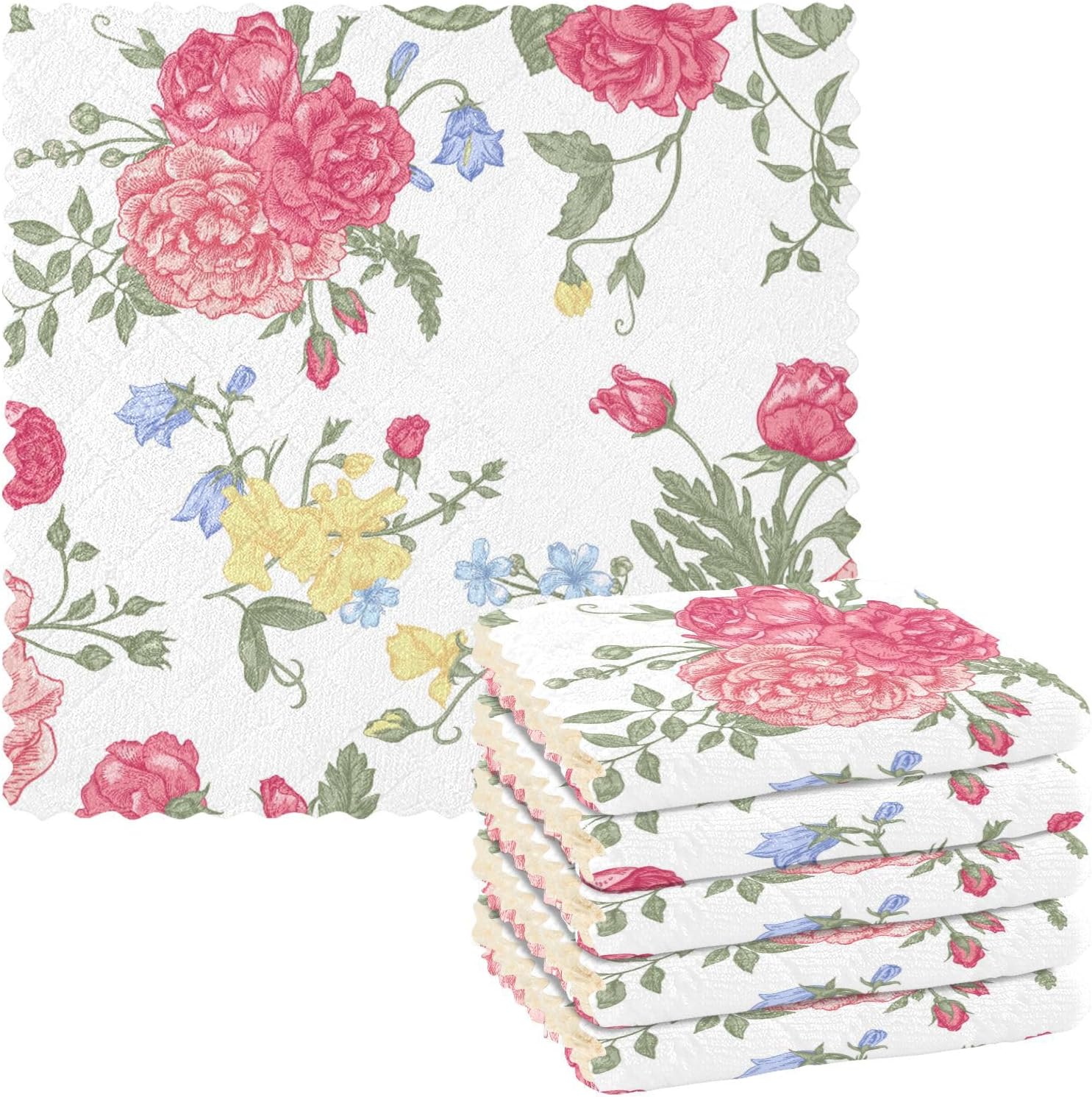 FRODOTGV Floral Bouquet Flowers Rose Soft Decor Microfiber Towels for Kitchen Quick Dry 6 Pack Tea Cup Kitchen Towels for Bathroom Coffee
