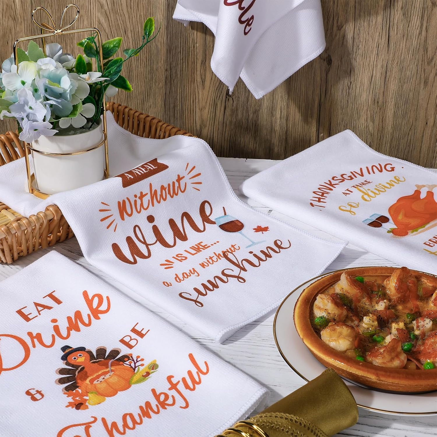 4 toallas de mano decorativas de Acción de Gracias Gobble Til You Wobble Pavo toalla de cocina de otoño altamente absorbentes para baño, cocina,