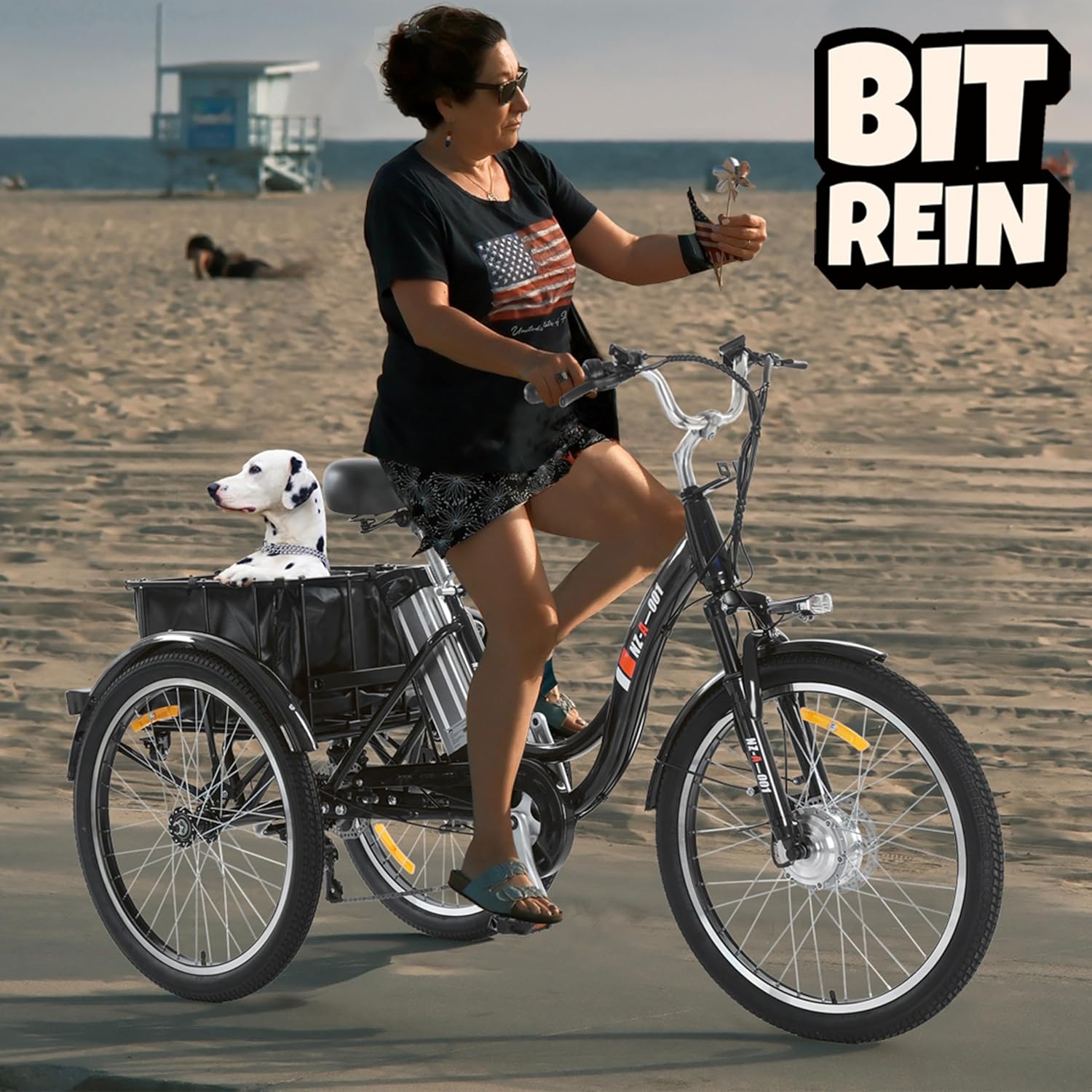 Bitrein Triciclo eléctrico de 24 pulgadas Bicicleta eléctrica 350W Motor sin escobillas delantero 48V 13AH batería de iones de litio extraíble