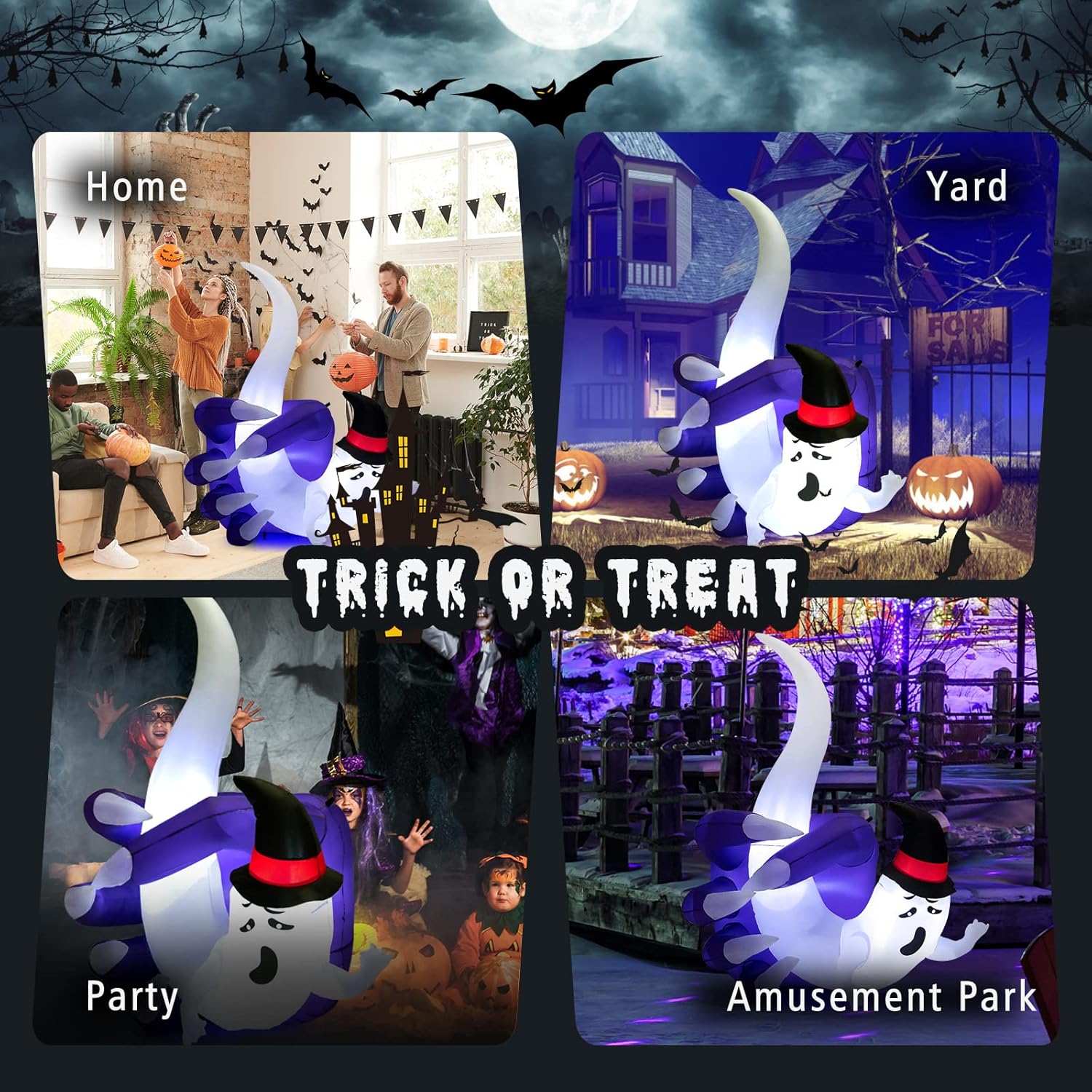 COSTWAY Mano inflable de Halloween de 6 pies para sostener el fantasma con LED integrado y soplador de aire