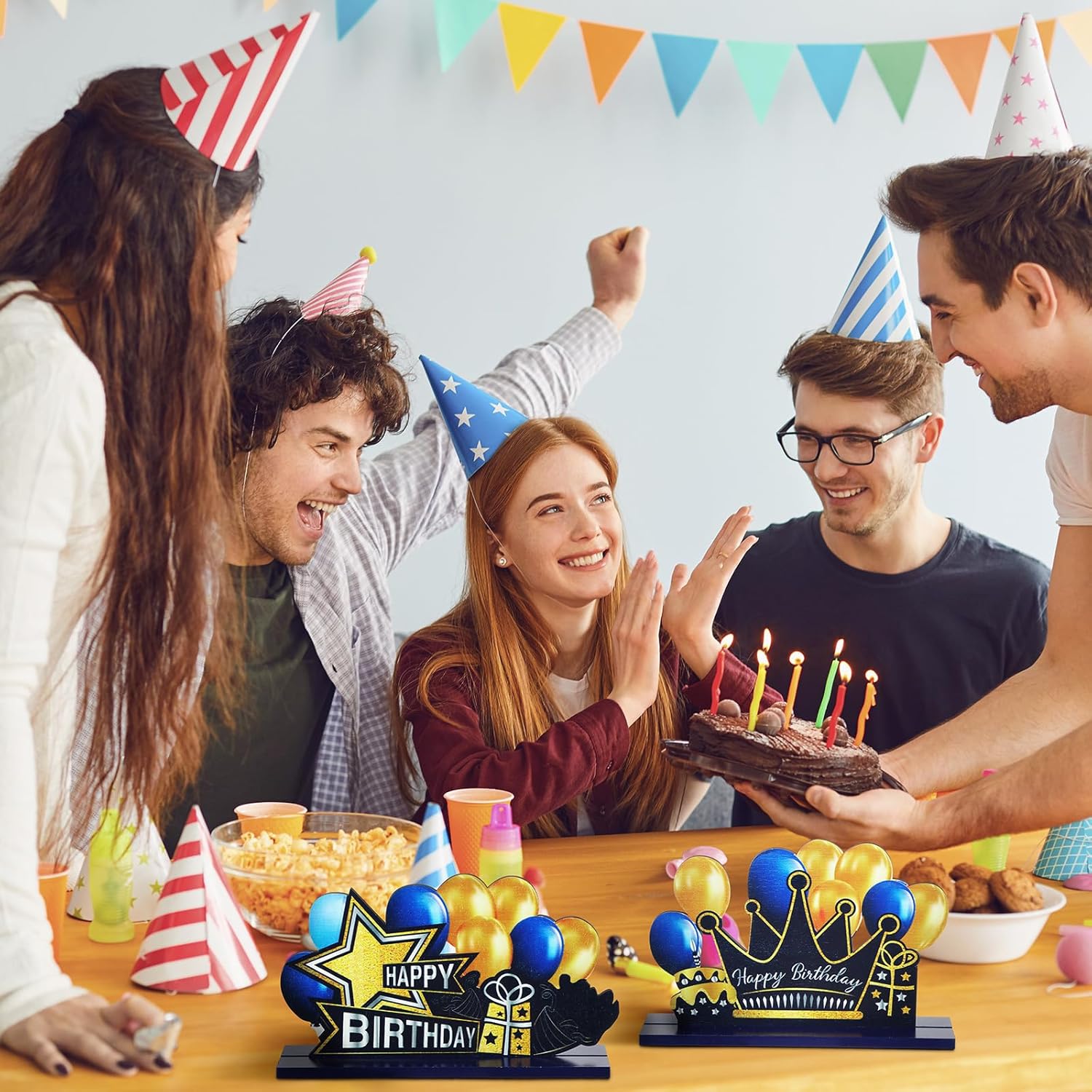 Leinuosen 6 piezas de centro de mesa de feliz cumpleaños negro para decoración de cumpleaños para mujeres, hombres y niños, cumpleaños, baby shower,