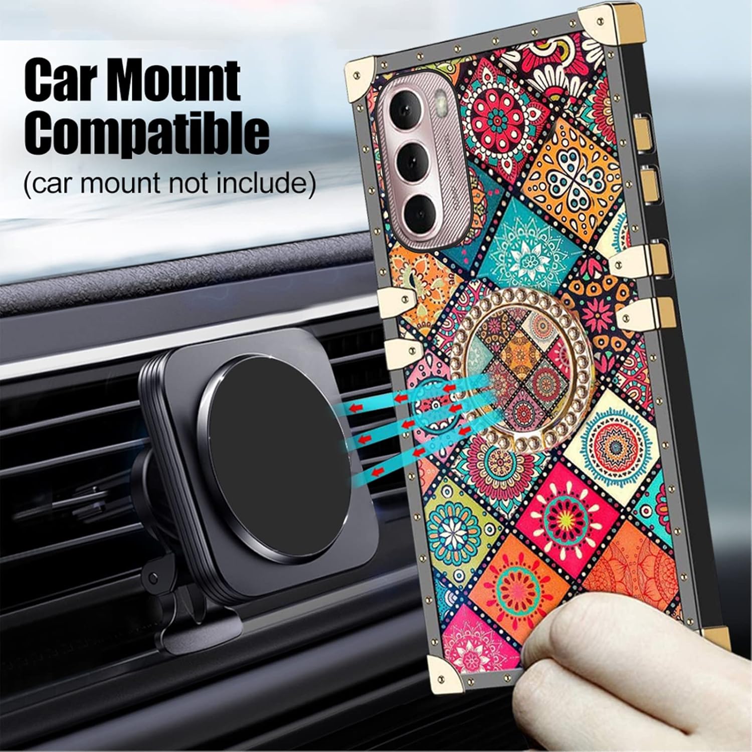 nancheng Funda cuadrada para Motorola Moto G Stylus 4G 2022 con anillo para niñas y mujeres, con correa de soporte, diseño de flores de mandala,