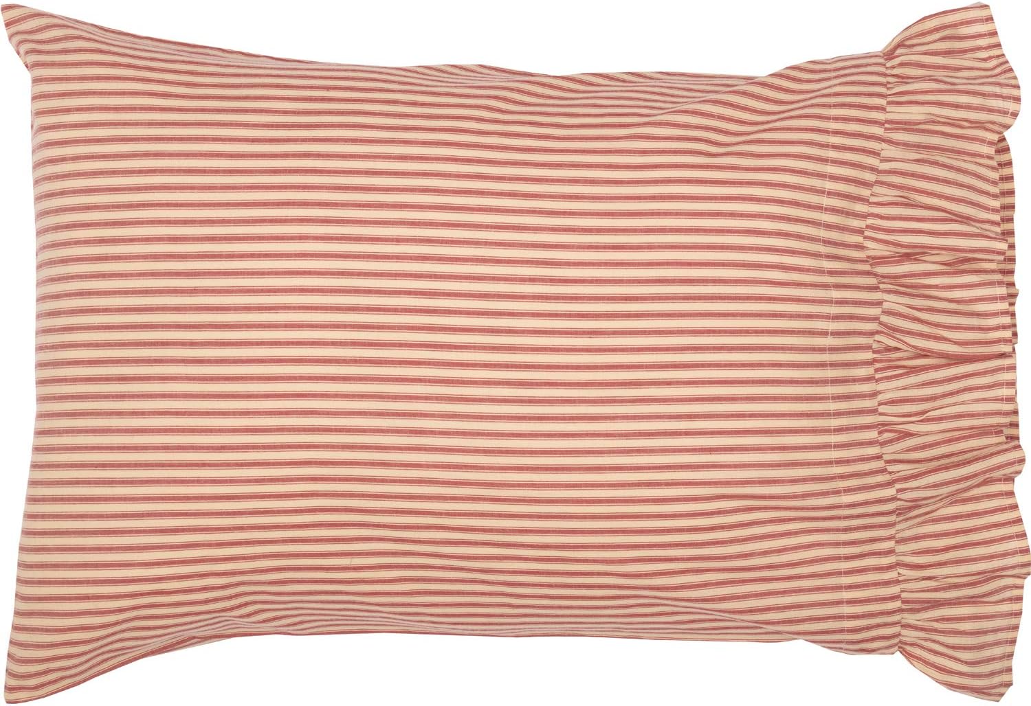 VHC Brands Sawyer Mill Ticking – Juego de ropa de cama estándar de algodón a rayas, juego de funda de almohada, 21 x 30 pulgadas, color rojo