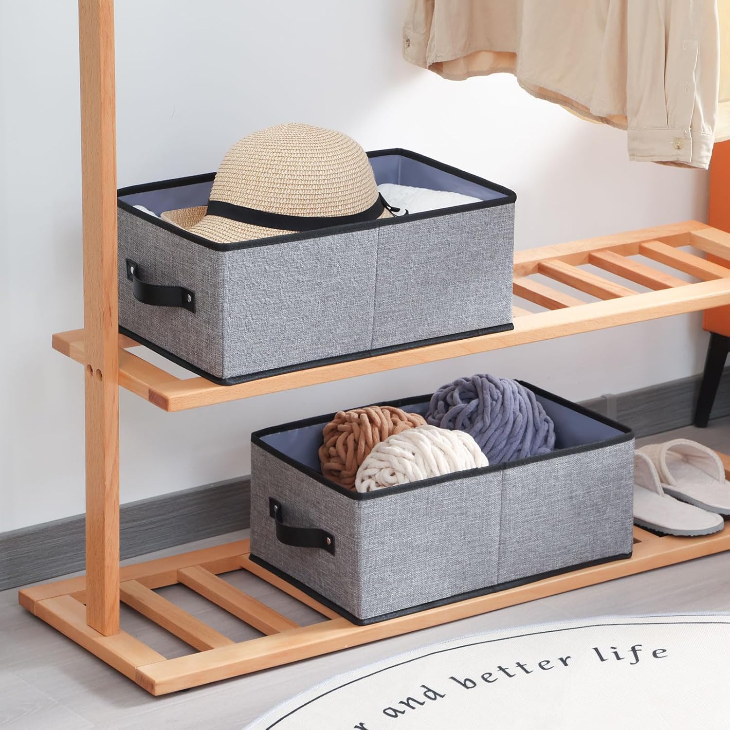 Contenedores de almacenamiento para ropa, 13 x 9.1 x 5.5 pulgadas, con asas, canastas de almacenamiento plegables, cajas de almacenamiento de tela