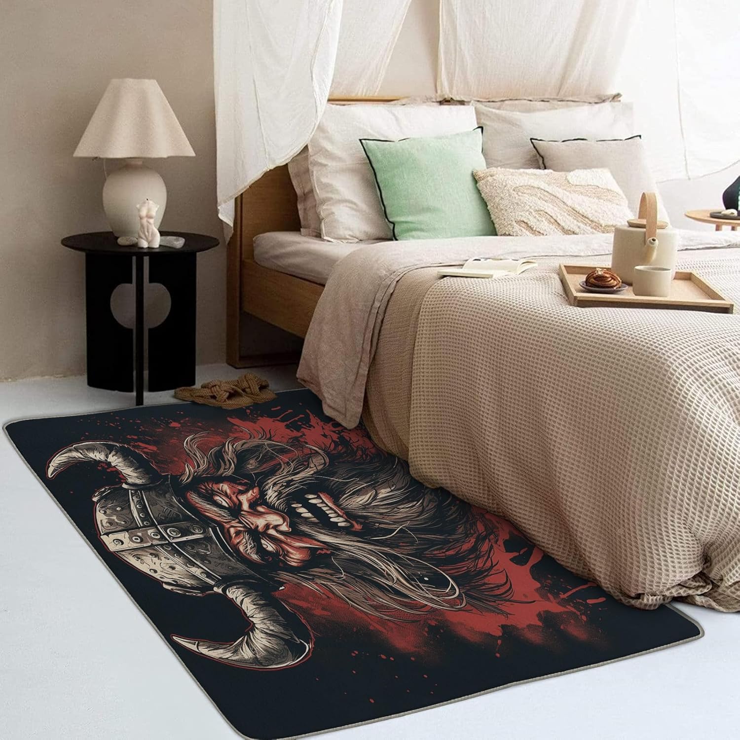 Viking Rug – Alfombra de 4 x 5 pies, alfombra de guerrero para dormitorio, sala de estar, lavable, antideslizante, suave, alfombra grande de pelo