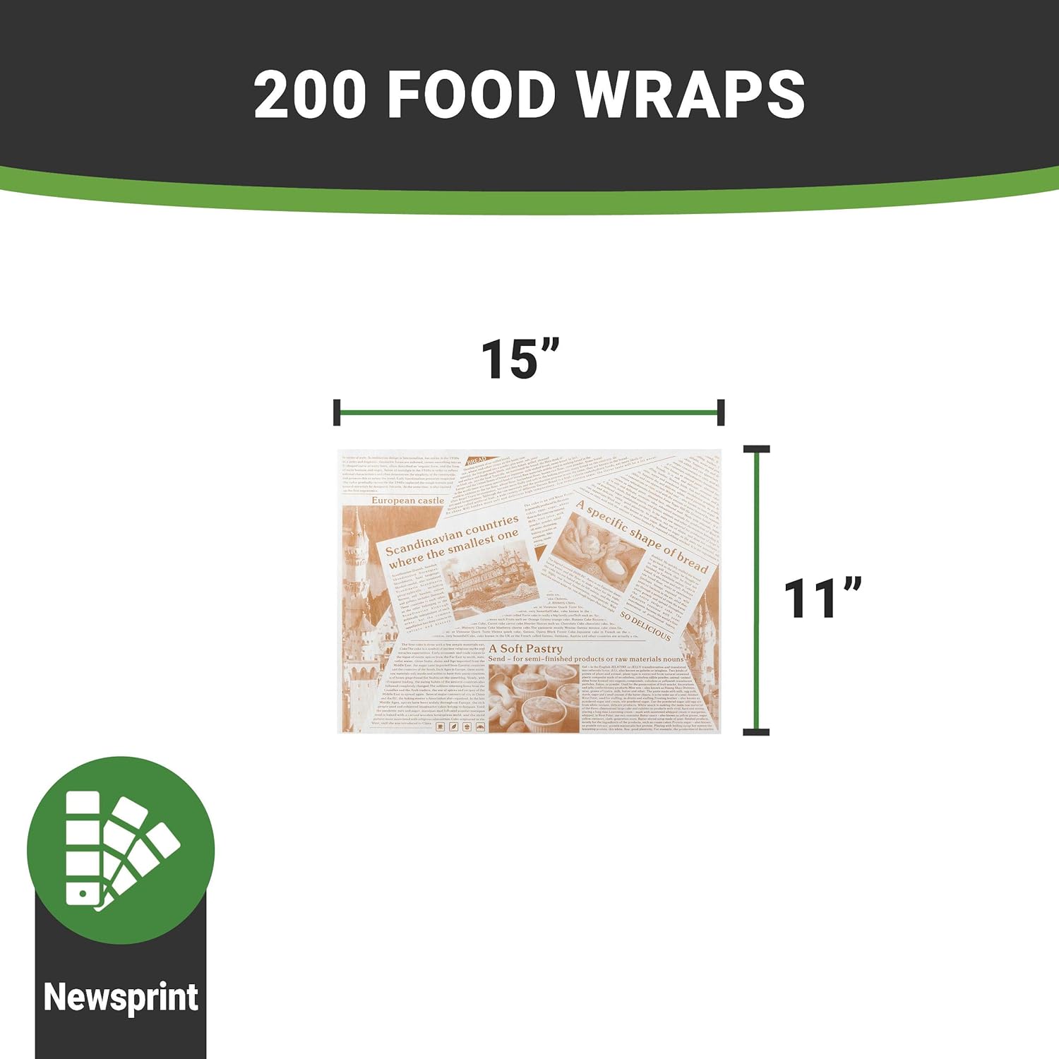 Restaurantware Gastronomia – Papeles de delicatessen de 15 x 11 pulgadas, 200 papeles de papel de periódico para sándwich, a prueba de grasa, aptos