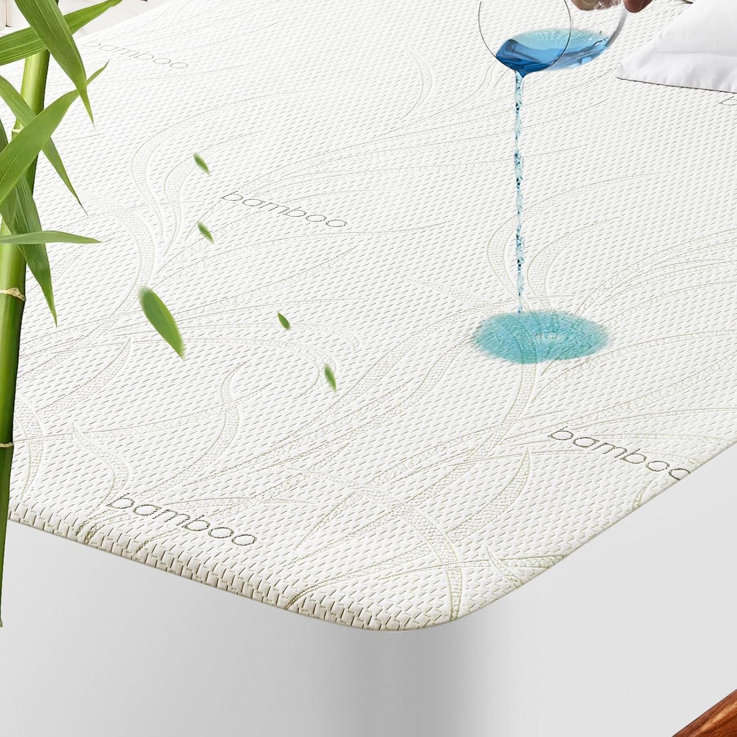 Protector de colchón impermeable tamaño matrimonial, protector de colchón transpirable de rayón de bambú con bolsillos elásticos profundos,