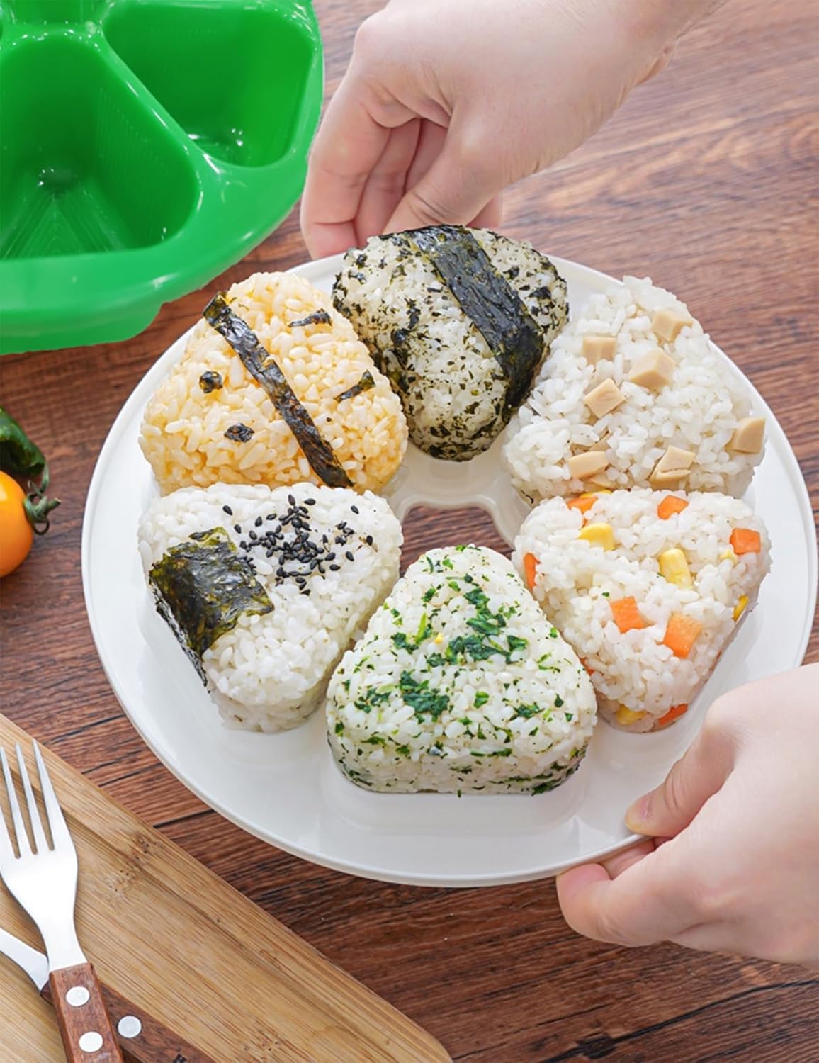 2 cajas de molde de bolas de arroz de sushi, caja triangular de arroz y verduras para hacer sushi DlYStorage hecho a mano, molde Bento para hacer