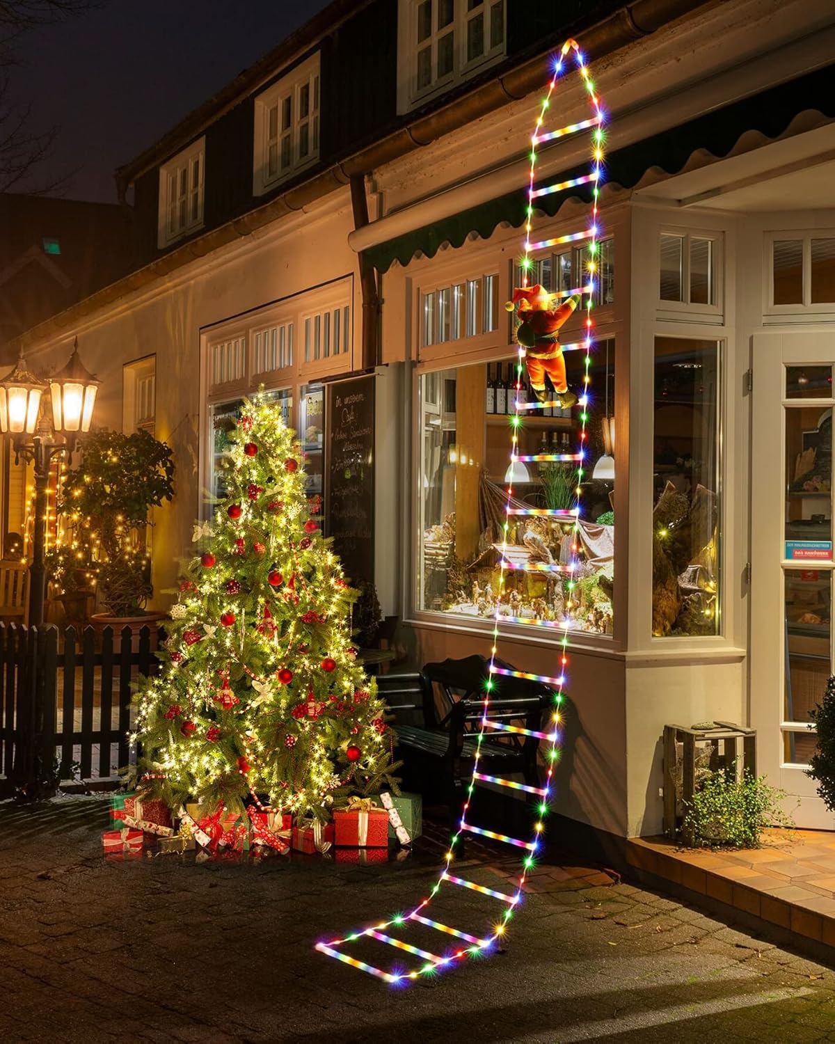 Luces LED de escalera con Papá Noel escalador – Luces decorativas de Navidad al aire libre – 3M, multicolor