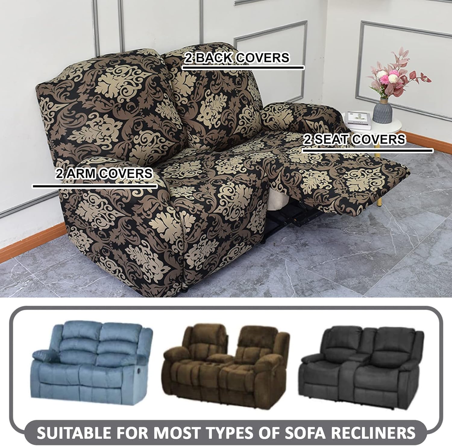HAOYONG Fundas para sofá biplaza reclinable, 6 piezas, fundas elásticas para sofá reclinable de 2 cojines, fundas protectoras suaves para muebles