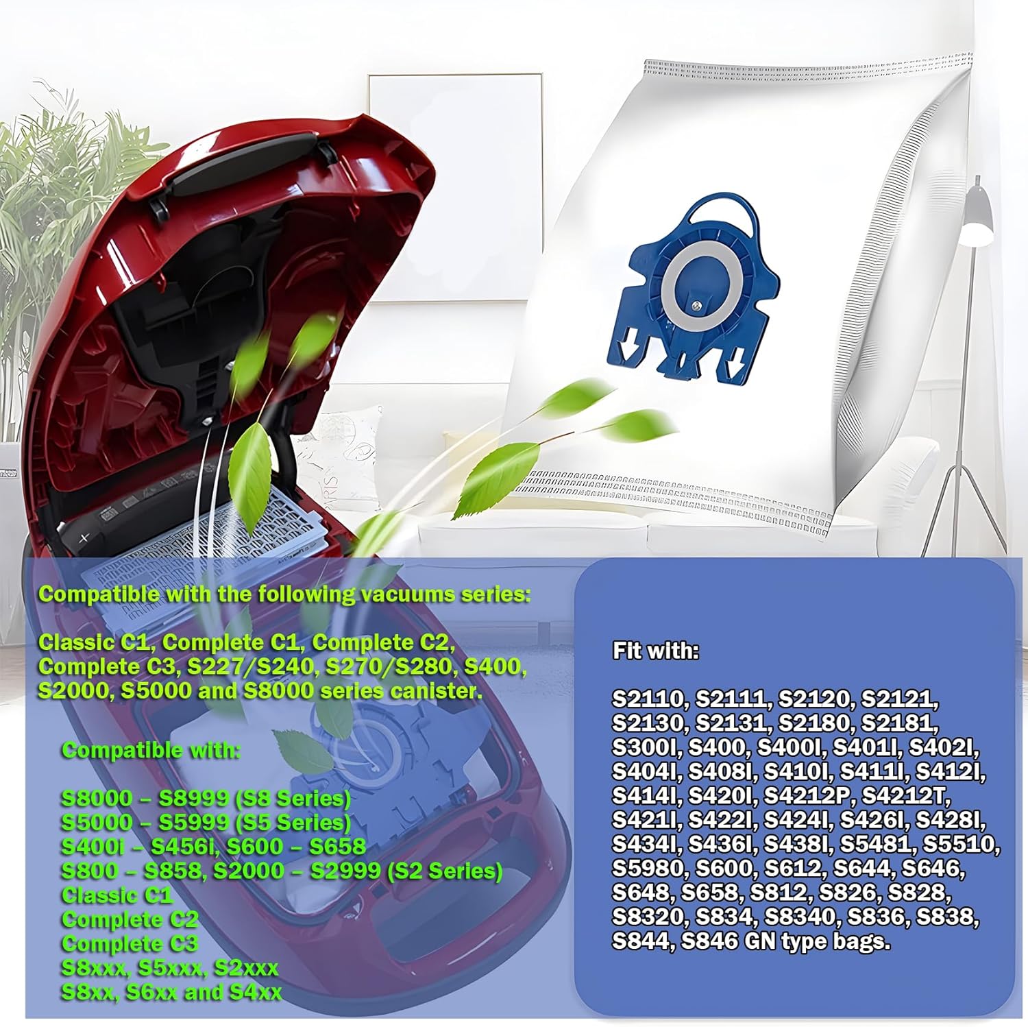 Intendvision Paquete de 12 bolsas 3D Airclean compatibles con Miele 3D GN bolsas de aspiradora completas C2 C3, Classic C1, S8, S5, S2, S227S240