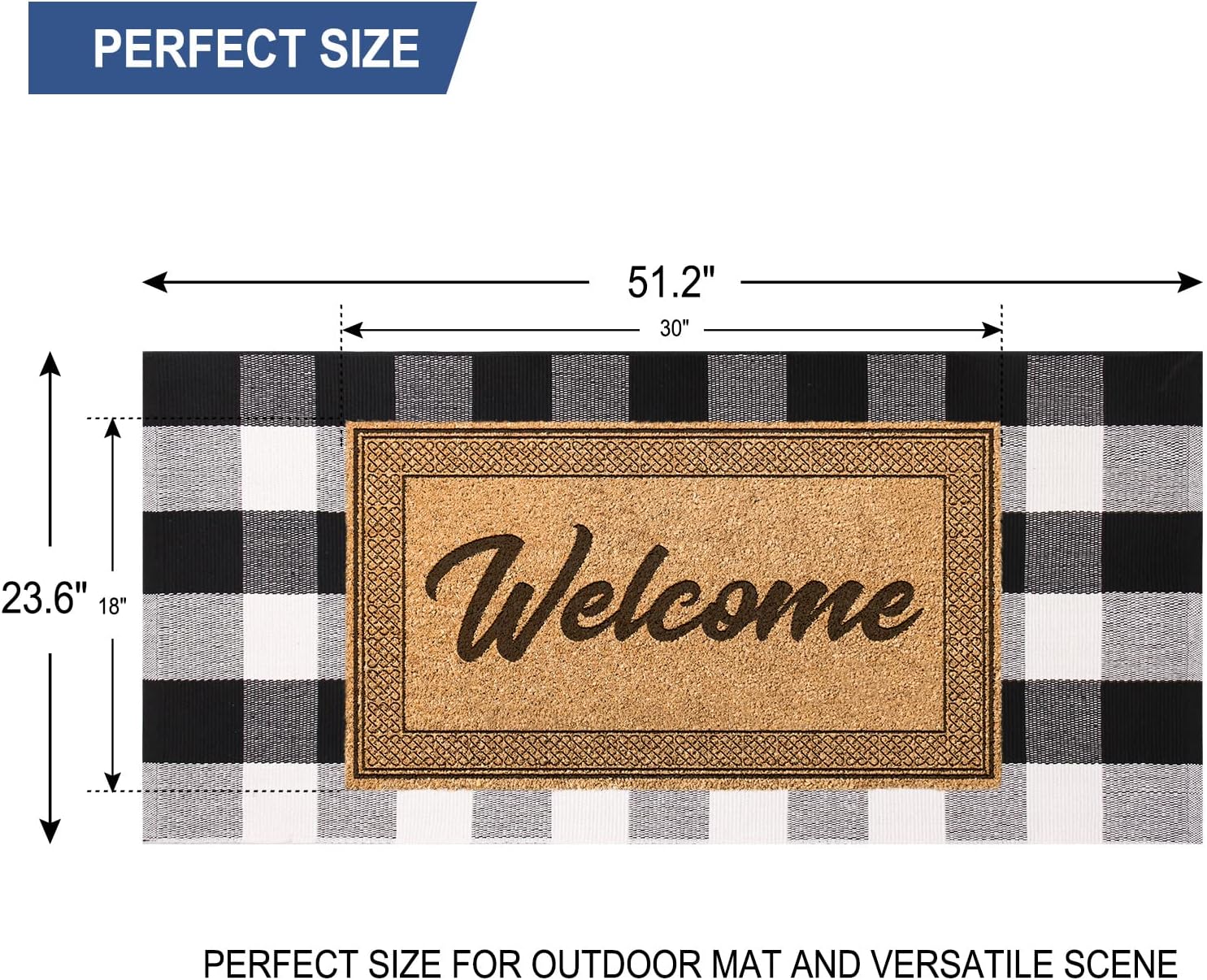 BEDELITE Alfombra de lana cuadriculada de 23.6 x 51.2 pulgadas, lavable tejida a mano, de algodón trenzado, para interiores y exteriores, alfombra