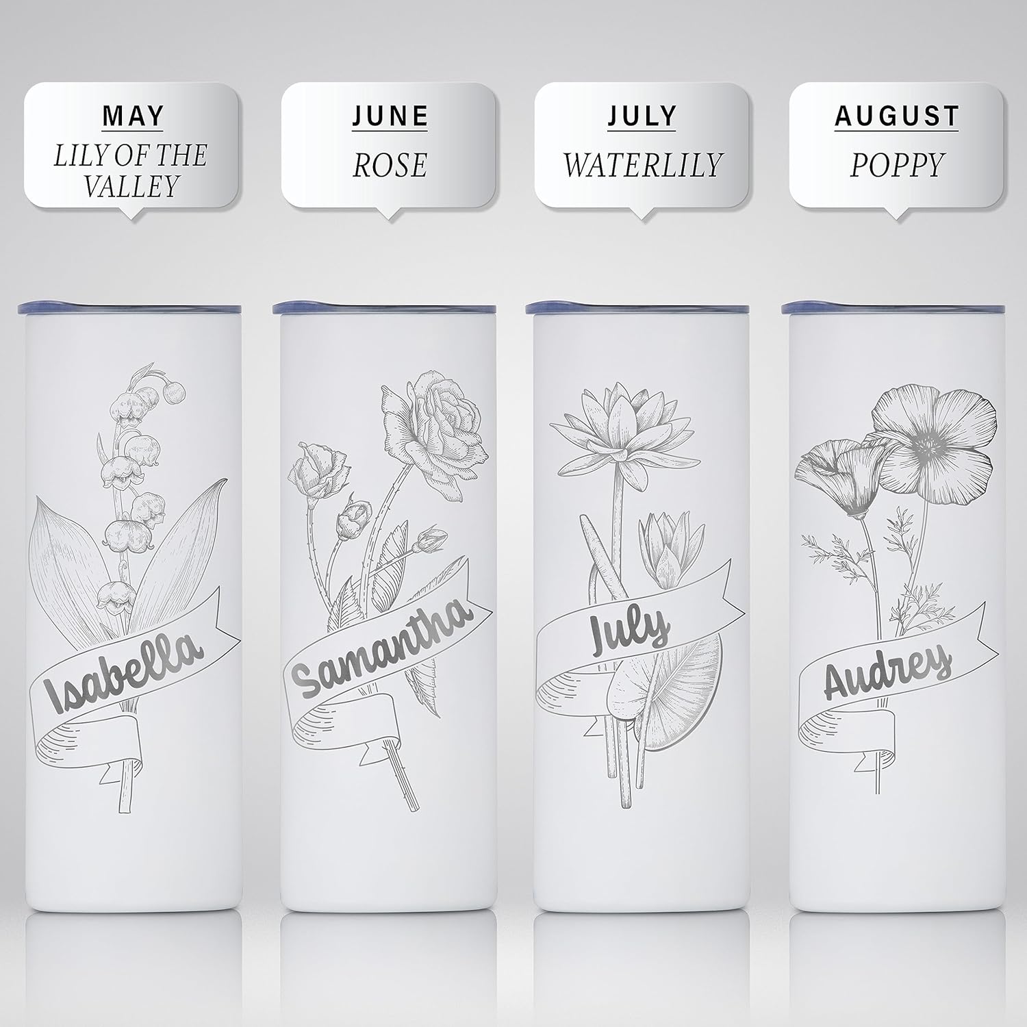Vaso personalizado con flor de nacimiento grabada y nombre, vaso de café aislado al vacío de acero inoxidable de 20 onzas con tapa deslizante, taza
