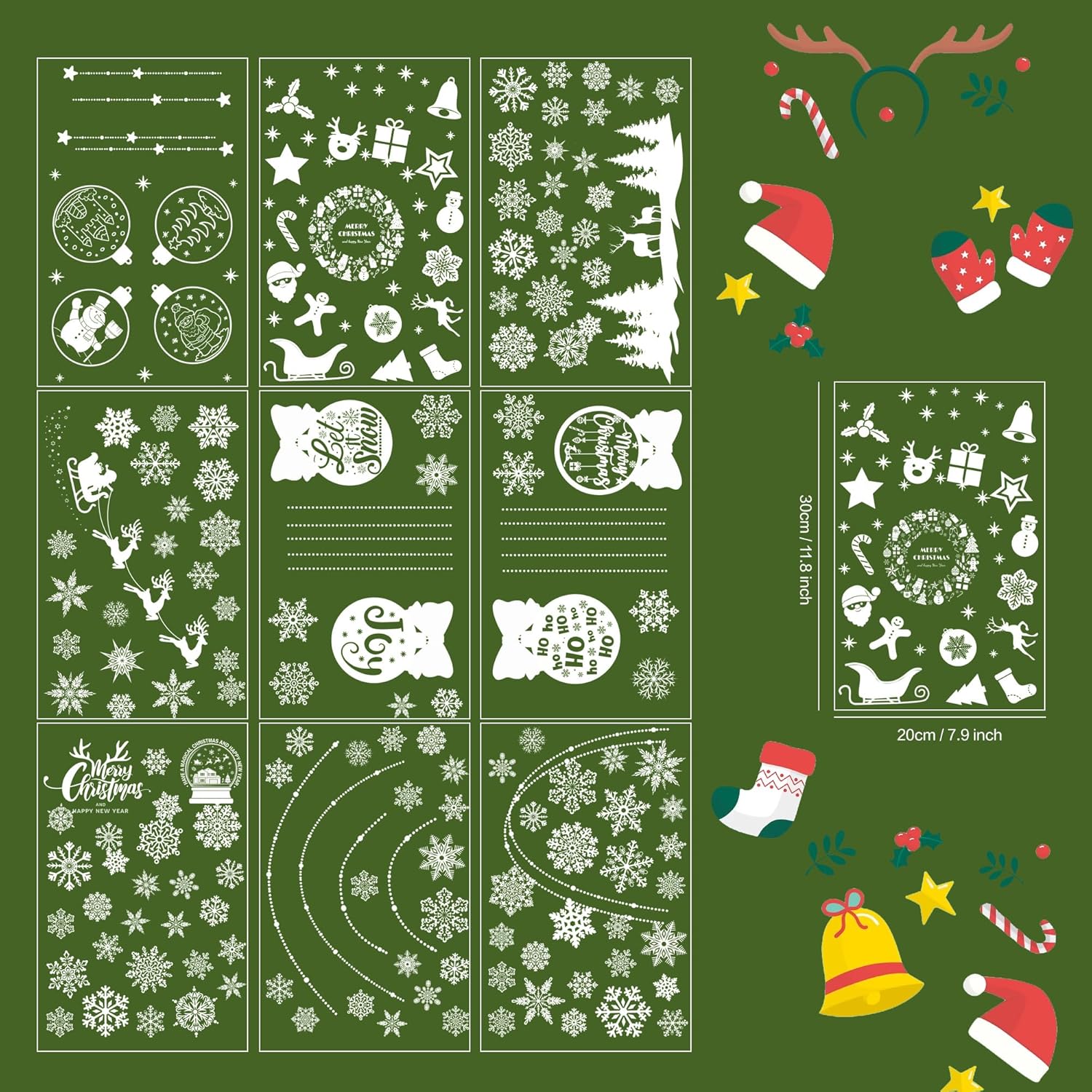Pegatinas de Navidad para ventanas de nieve, calcomanías para decoración de ventanas de vidrio, decoraciones de Navidad, copos de nieve, Santa