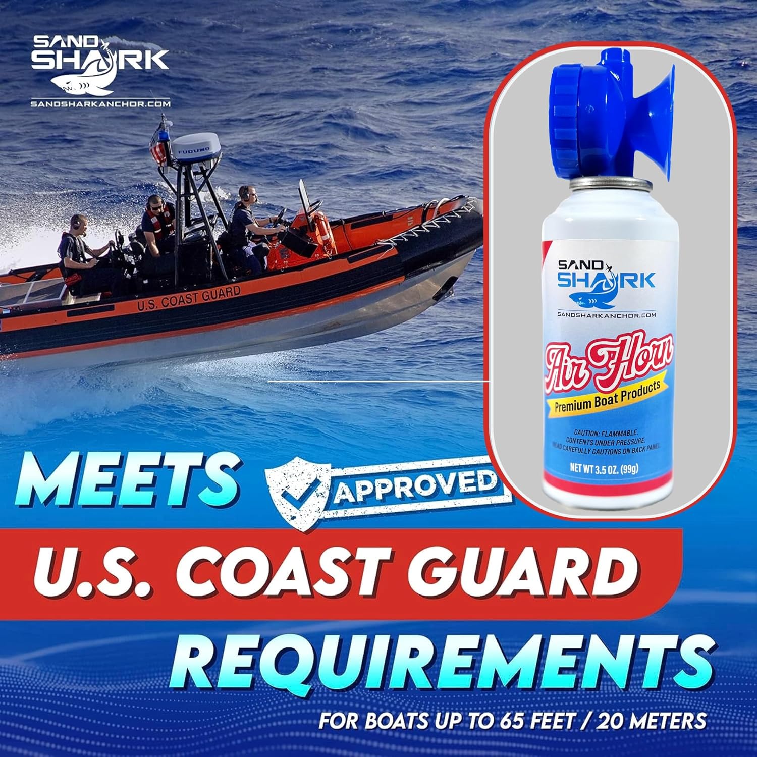 SandShark – Bote de mano de bocina de aire de alta calidad, comprimido y muy fuerte, aprobado por la guardia costera, uso de emergencia para