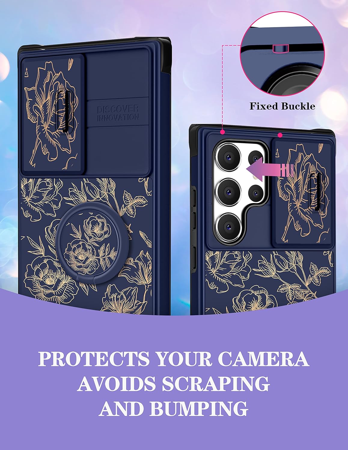 Goocrux Funda 2 en 1 para Samsung Galaxy S23 Ultra con flores florales para mujeres y niñas, diseño femenino de flores doradas con cubierta