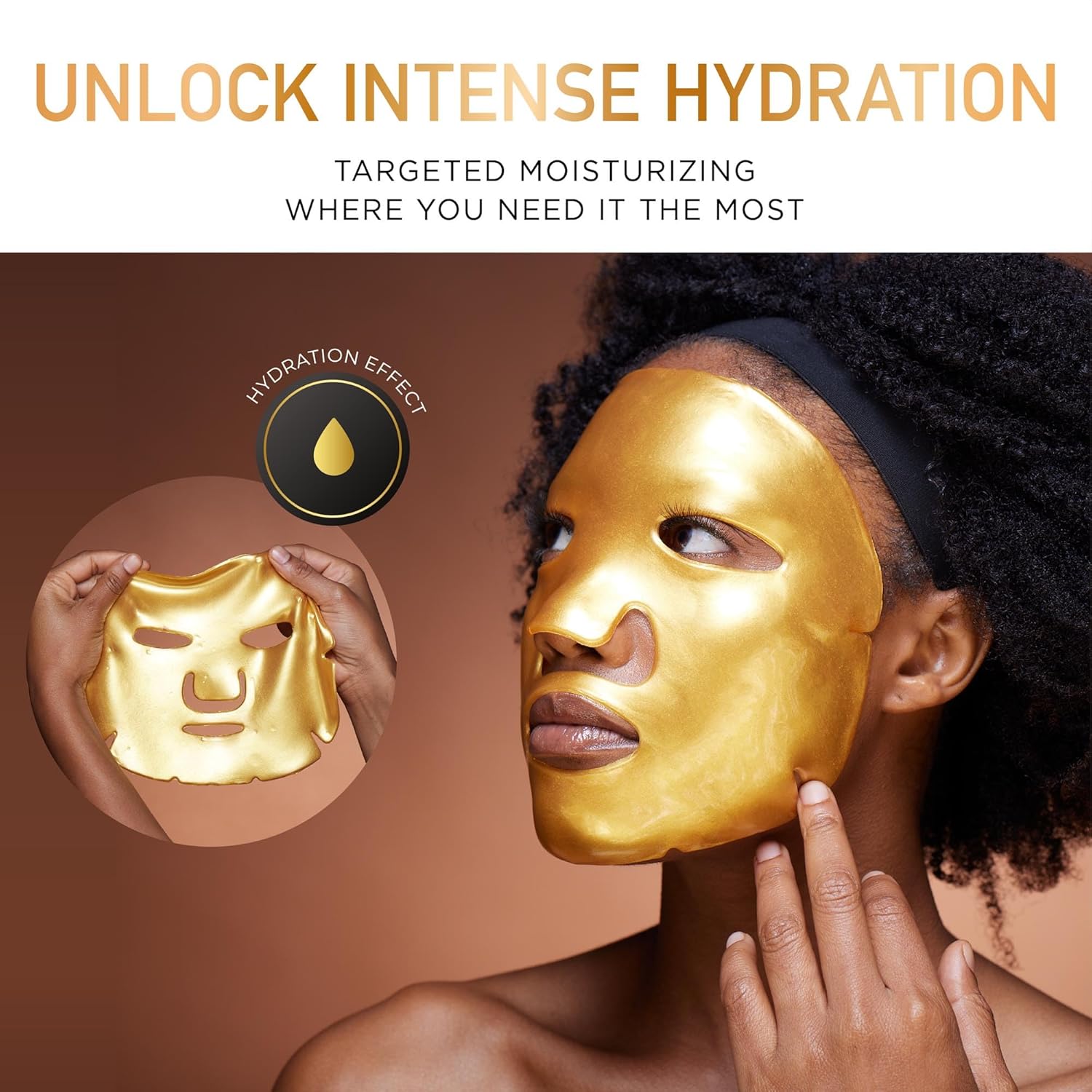 DERMORA Máscara de tratamiento de la piel, máscara facial de brillo dorado, paquete de 20 máscaras faciales de gel, máscaras faciales