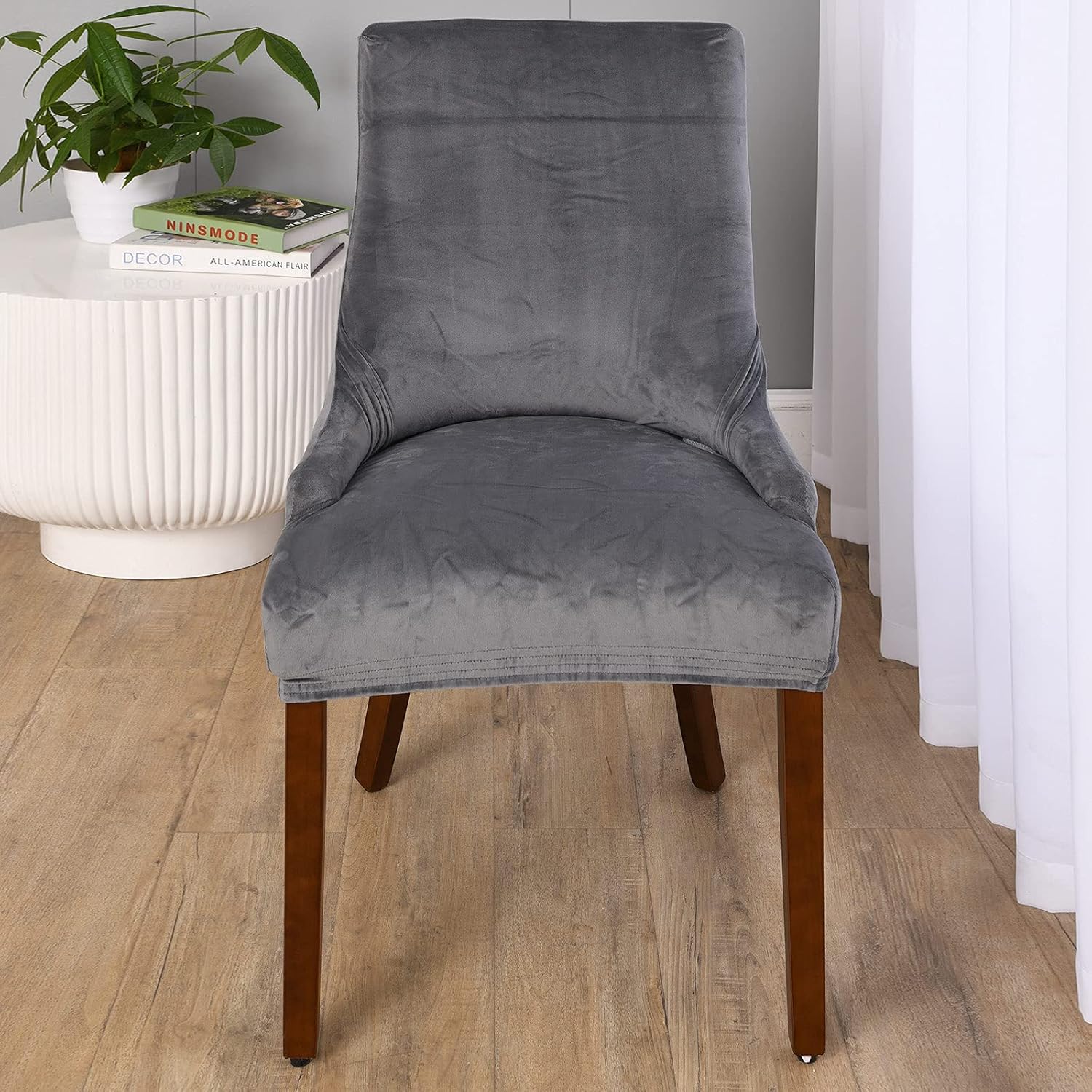 MIFXIN Funda de terciopelo para silla con respaldo de ala, elástica, lavable, inclinada, para silla de comedor, banquete, decoración de fiesta en el