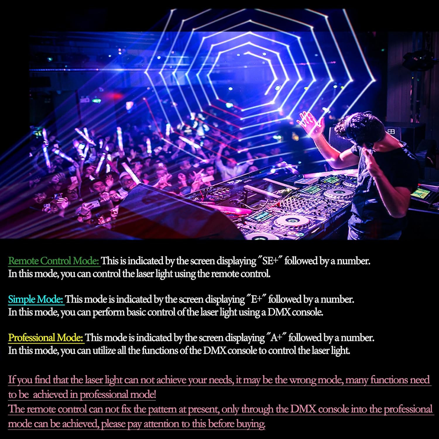 Luz láser para DJ con animación 3D a todo color, activación de sonido, DMX512, profesional, perfecta para fiestas, clubes, DJ y entretenimiento en