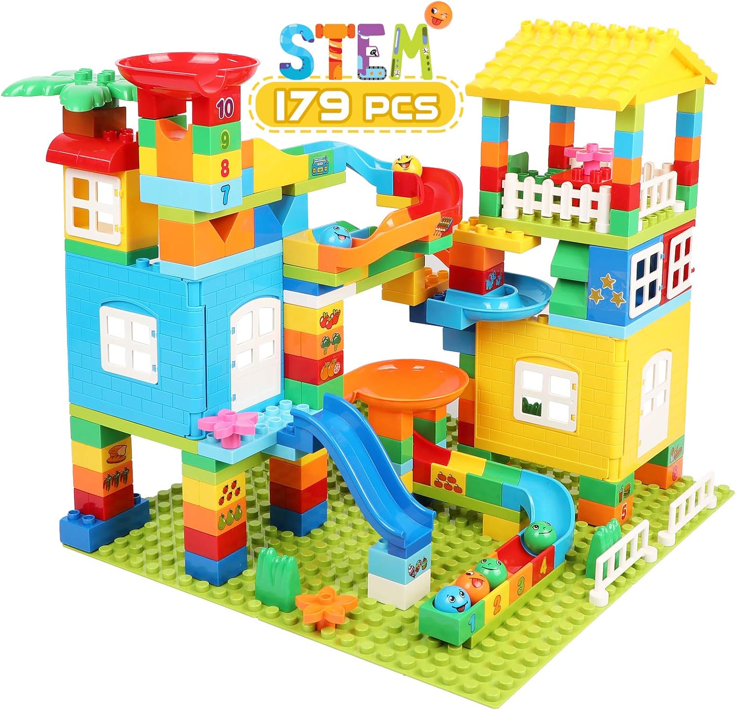 Juego de bloques de construcción para niños, juguetes de construcción STEM clásicos de canicas, 179 piezas, ladrillos de construcción de castillo,