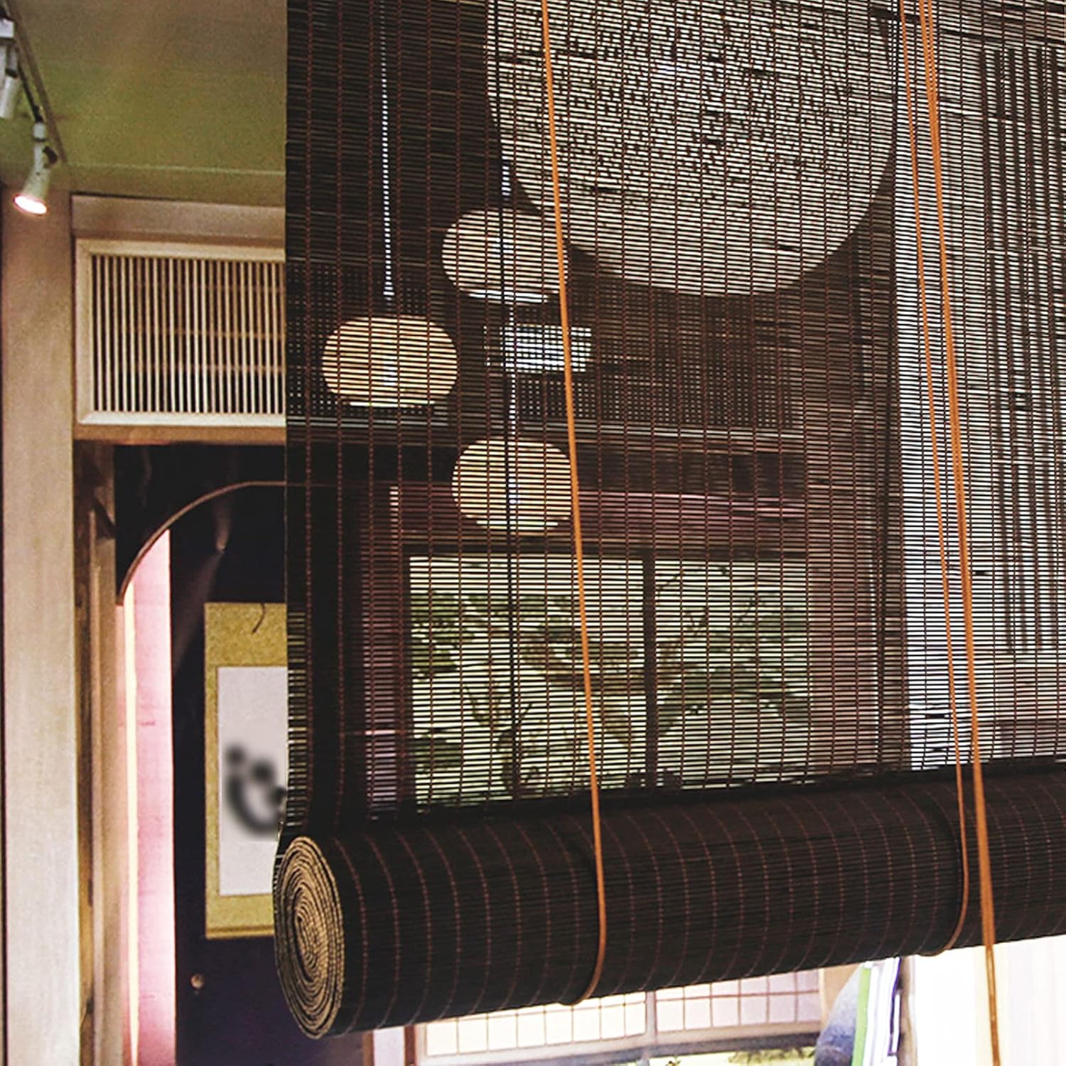 Persiana enrollable de bambú para filtrar la luz, transpirable, privacidad y privacidad, persianas enrollables de bambú para colgar, fácil de