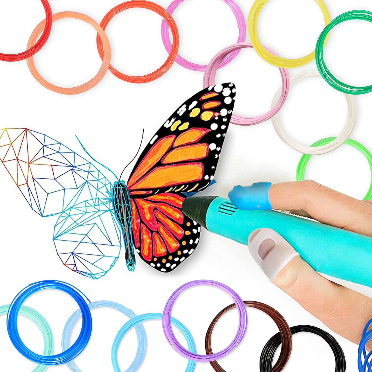 Paquete de repuesto de muestra de filamento PLA de impresión 3D de 32 colores, cada color 10 pies, repuestos de ácido poliláctico de 320 pies, apto