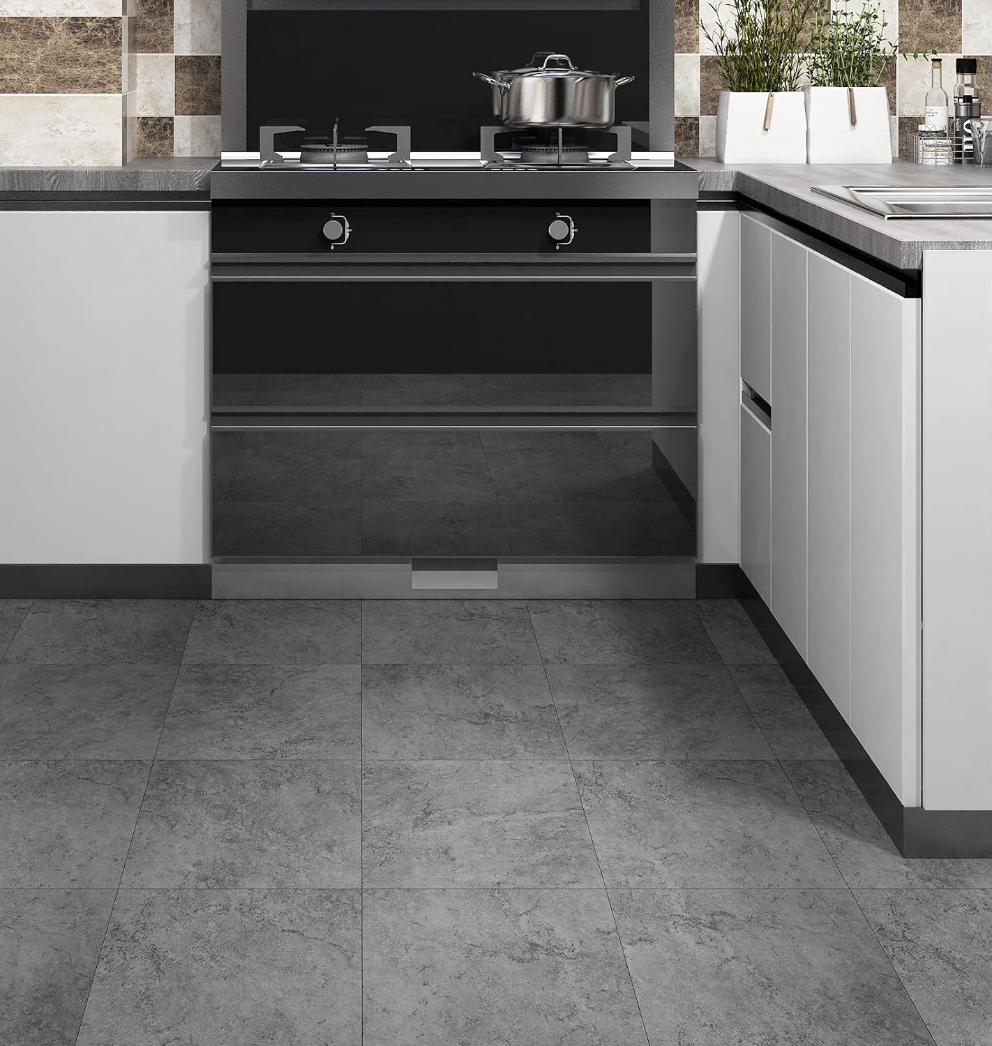 Livelynine 16-Pack Grey Slate Flooring Peel and Stick Floor Tile Waterproof Vinyl Flooring Sheet Self Adhesive Floor Tiles for Bathroom Laminate