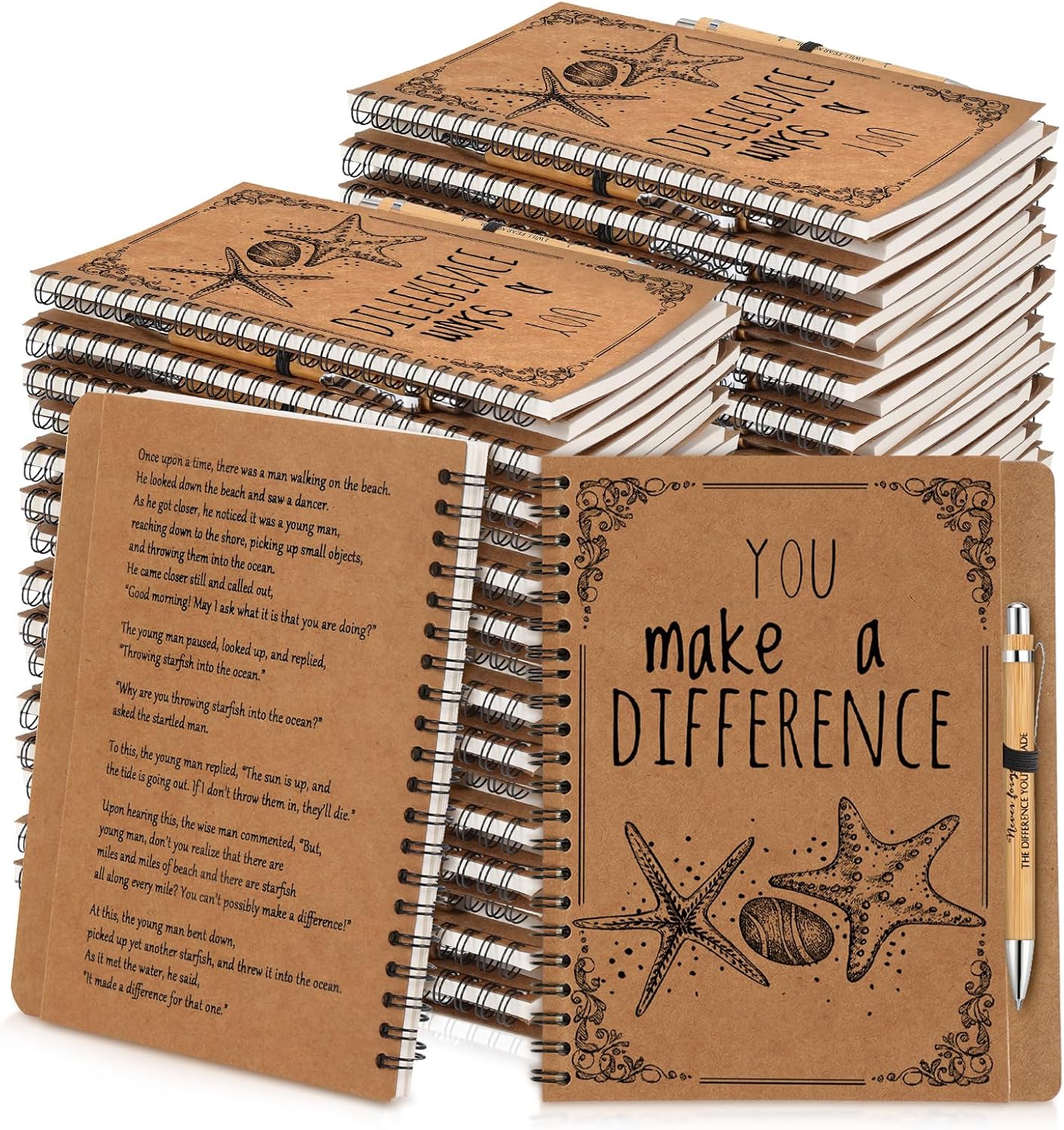Regalos de agradecimiento, cuaderno en espiral, regalos de graduación You Make a Difference, diario inspirador de estrellas de mar con bolígrafo de