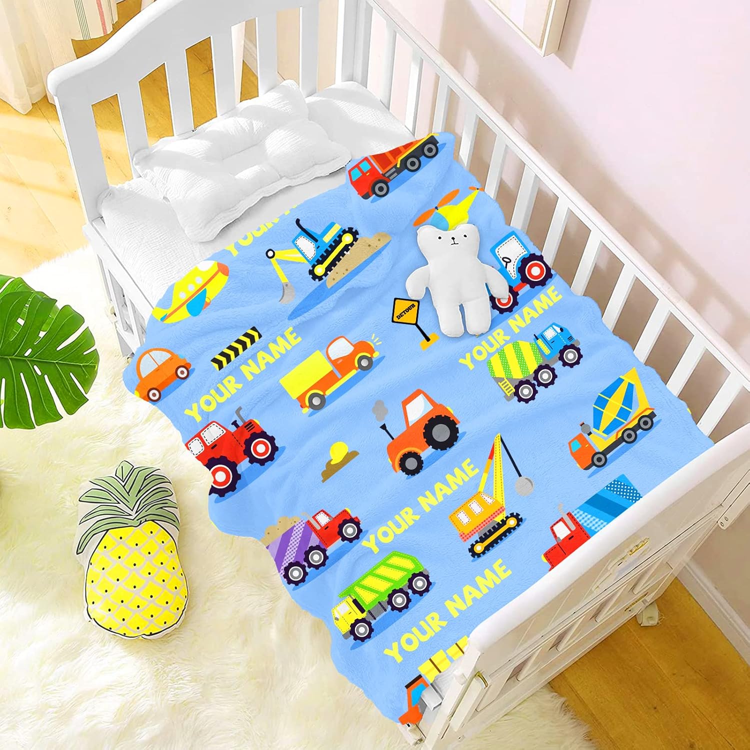 Mantas de bebé personalizadas para niños, 30 x 40 pulgadas, manta de excavadora para bebés, mantas mullidas de felpa para cuna