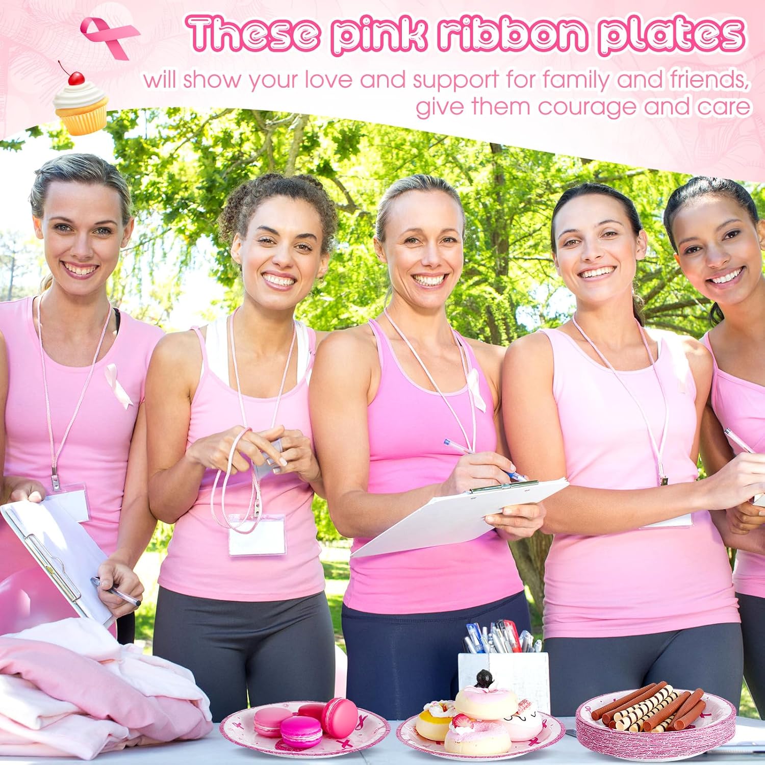 100 platos de papel de concientización sobre el cáncer de mama de 7 pulgadas, platos desechables rosados, redondos, decoraciones de cáncer de mama,