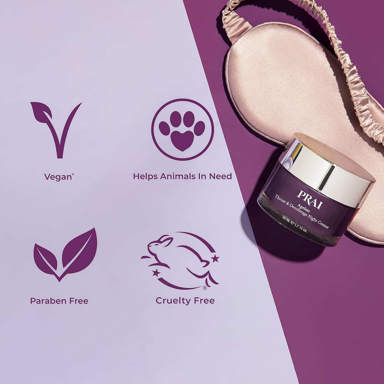 PRAI Beauty Ageless – Crema de noche para garganta y escote  Crema reafirmante para el cuello para uso durante la noche  Crema tensora de cuello sin