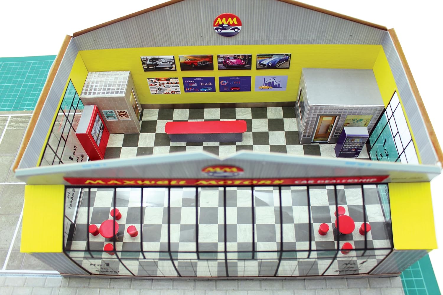 The CityBuilder Kit de fabricación de modelos de cartón para sala de exposición de automóviles – O Scale Model Ferrocarril Building